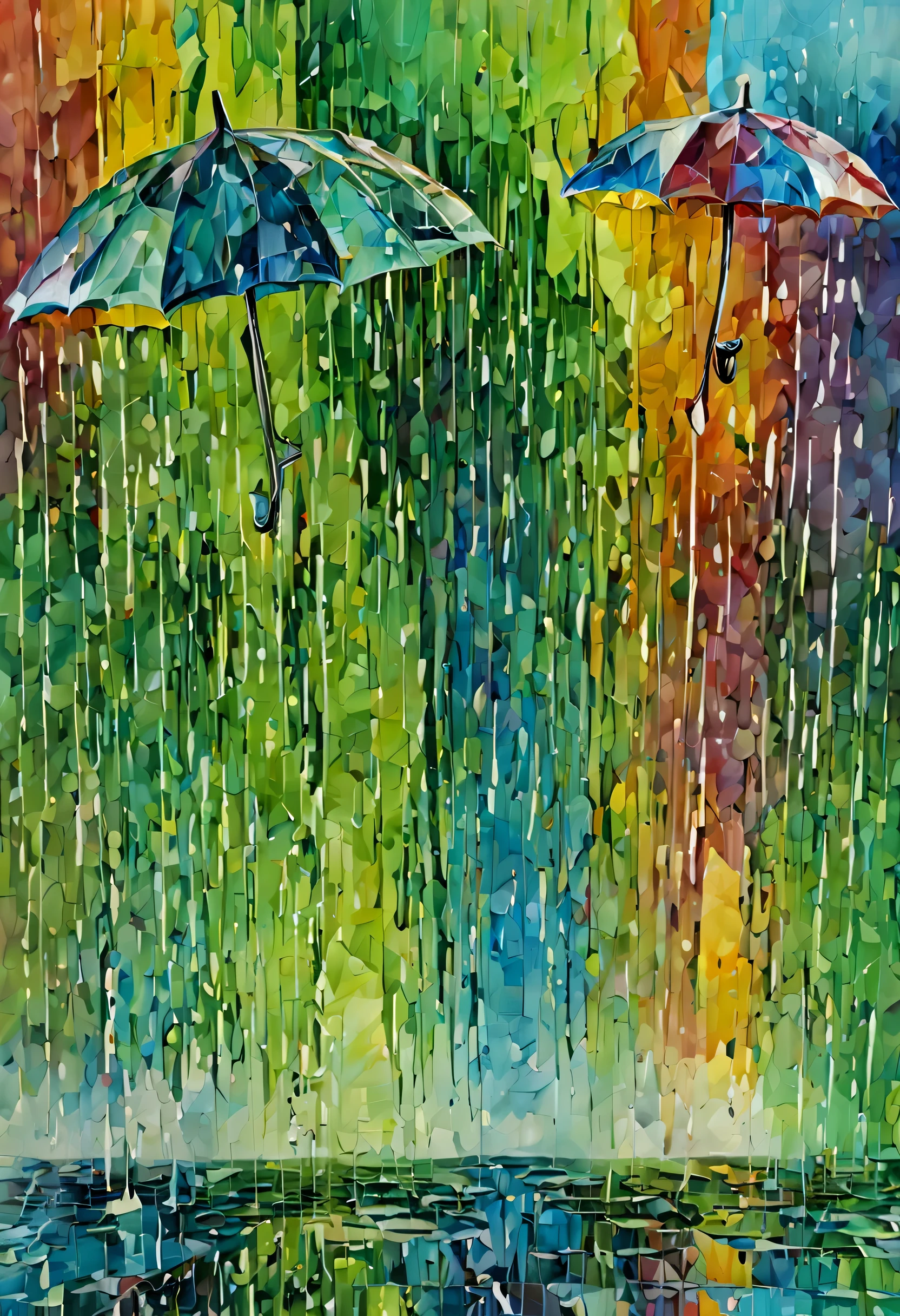 (Vibrant Mosaic Spring rain), Abstract oil painting, colorful abstract painting, rain background, inspirational, UHD, masterpiece, accurate, super detail, high details, high quality, award winning, best quality, highres, 16k, 