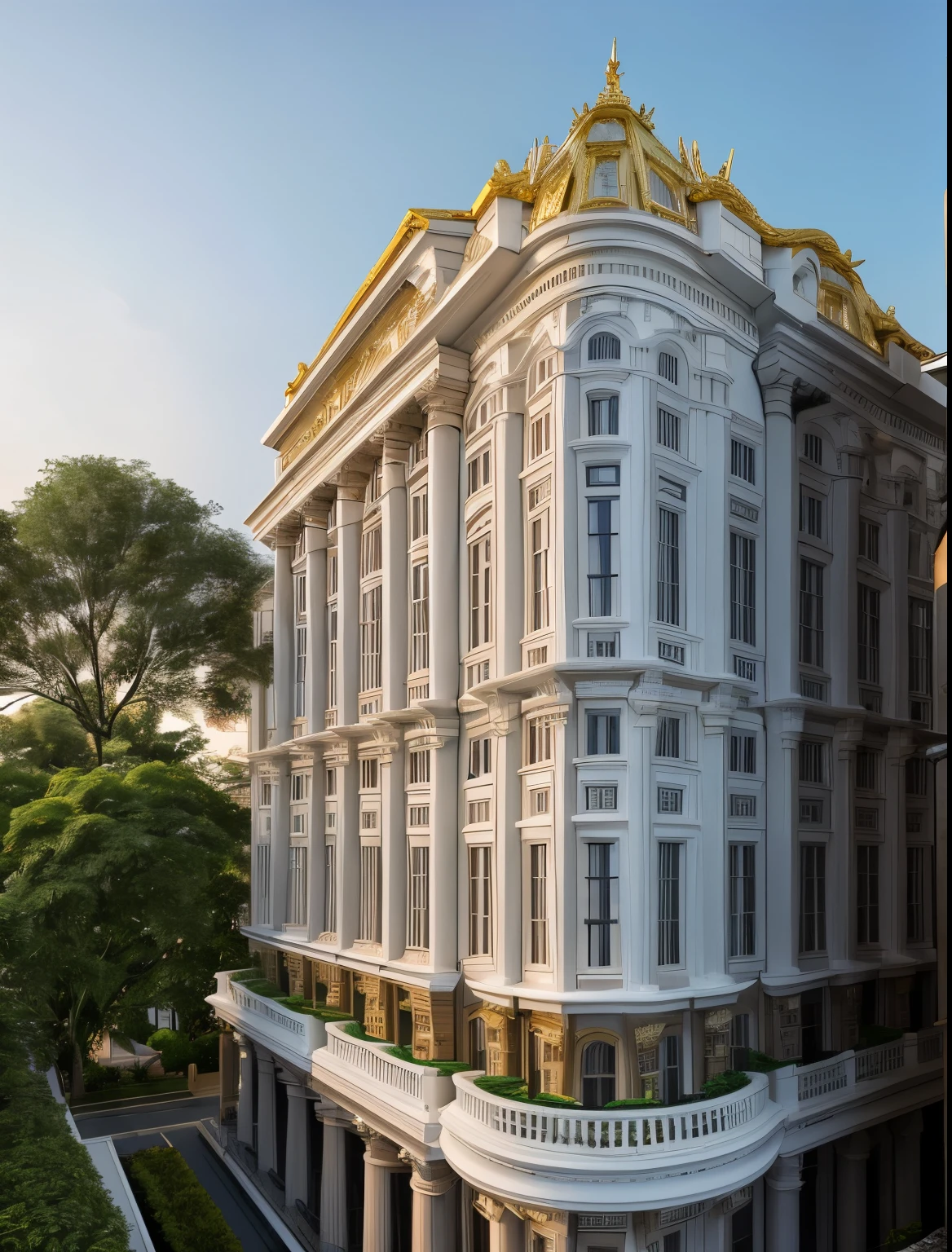 RAW photo multistory building, neo - classical style, realistic building (super detailed), high quality architectural art, ) ,85mm, f1.8, portrait, photo realistic, hyper realistic, super detailed, intricate, dramatic, sunset lighting, shadows, high dynamic range, vietnam, masterpiece, ultra realistic, 32k, extremely detailed CG unity 8k wallpaper, best quality