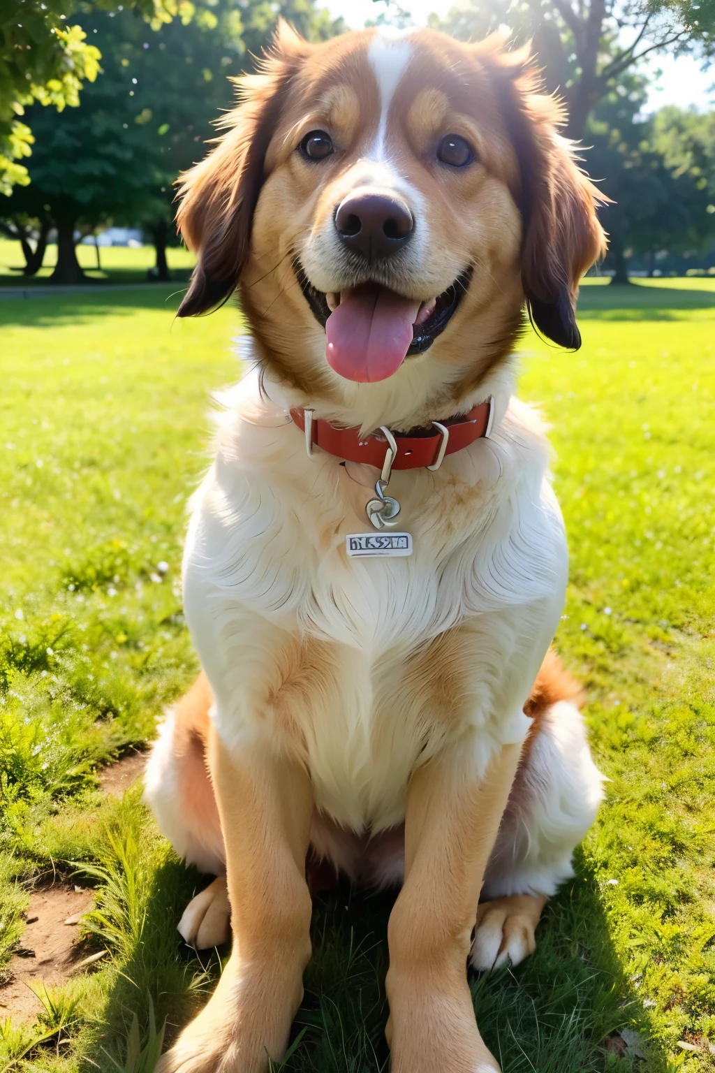 (Best quality, masterpiece: 1.2), portrait, a playful dog named Wufeng in the park: 1, red collar, lush green grass in the background: 1.3, Tongue hanging out, rich fur details: 1.5,
(Same character, different setting, different angle, backlight: 1.5), brown eyes shining, sprawled on the ground: 1.5,
(Three dogs: 1.5), (a detailed full-body RAW photo of a dog), (masterpiece: 1.0), (Best Quality: 1.4), (High resolution: 1.2), (Photorealistic