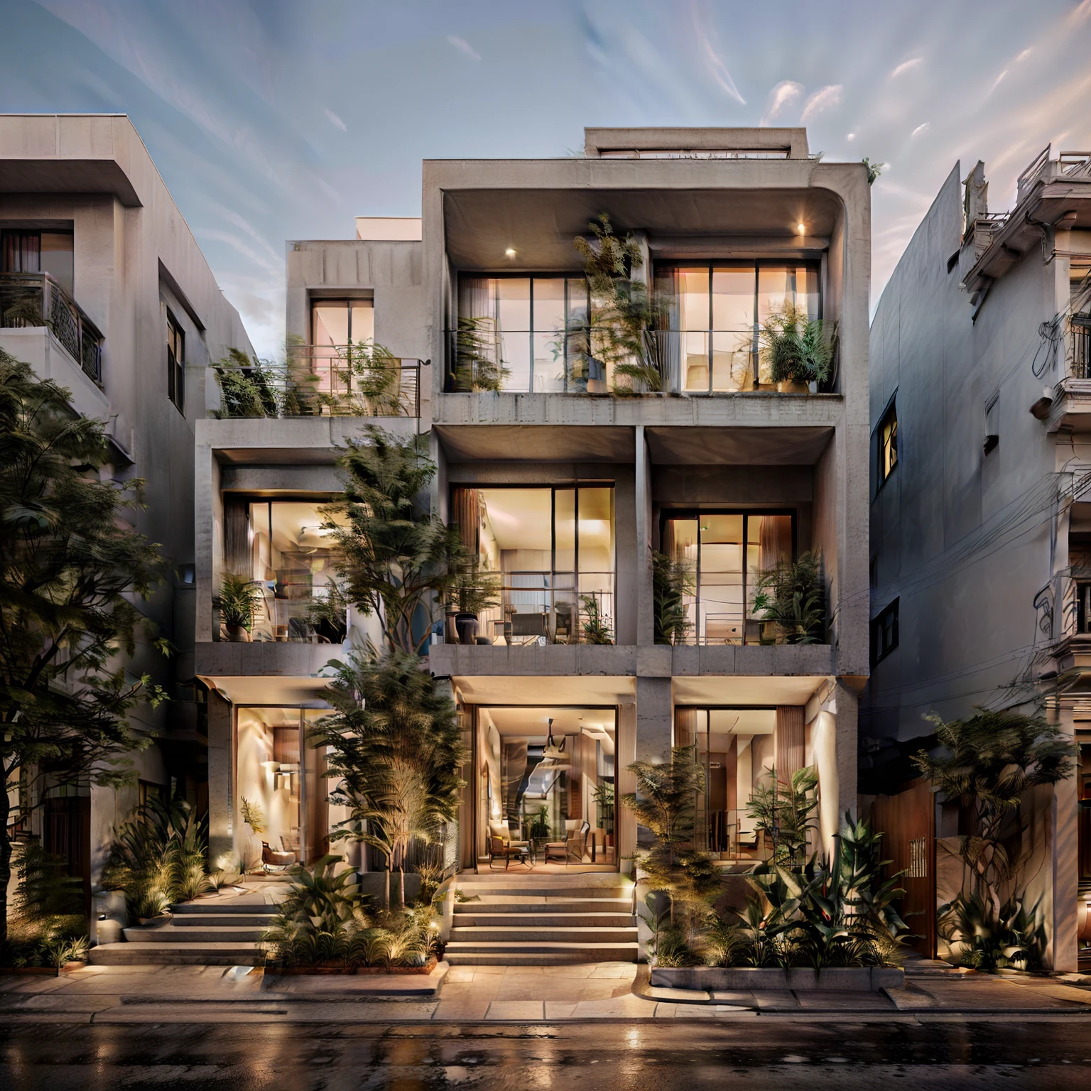 Townhouse, Daylight ( Best quality) ((High solution)) ,(( photograph realistic)) ,Warm light, (Sharp focus) Modern style townhouse front view,Small house, Narrow areas,vietnam,allure, Curved arches,Beautiful facades,Arc window,Narrow and long ,Two floors,Color each other, Soft lighting, Warm atmosphere,high resolution, ultra - detailed,4K ,vray render, rendering by octane, Ultra photo realsisim, Photography expert ,Exterior design , Professional photography, exterior photography,wide - angle shot , Ultra detail , high resolution , full framing, full bodyesbian