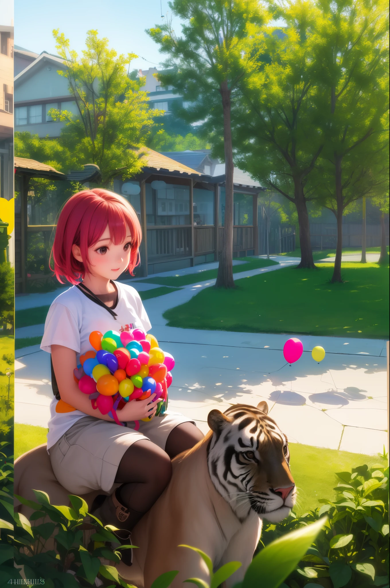 A girl with a zoo, lots of balloons, happy, happy, (best quality, 4k, highres, masterpiece:1.2), (sharp focus:1.2), (messy house:0.8), (realistic:1.2), (bokeh), (vivid colors) 

Note: "A girl with a zoo" describes the main subject of the image, which is a girl who owns a zoo. In the zoo, there are various animals and exhibits. The girl is happy and there are lots of balloons representing the joyful atmosphere. The image should have the best quality, with sharp focus on the girl and the animals. The house around the zoo can be messy to add a touch of reality. The image should have realistic colors and bokeh effect, creating a vivid and dreamy atmosphere.