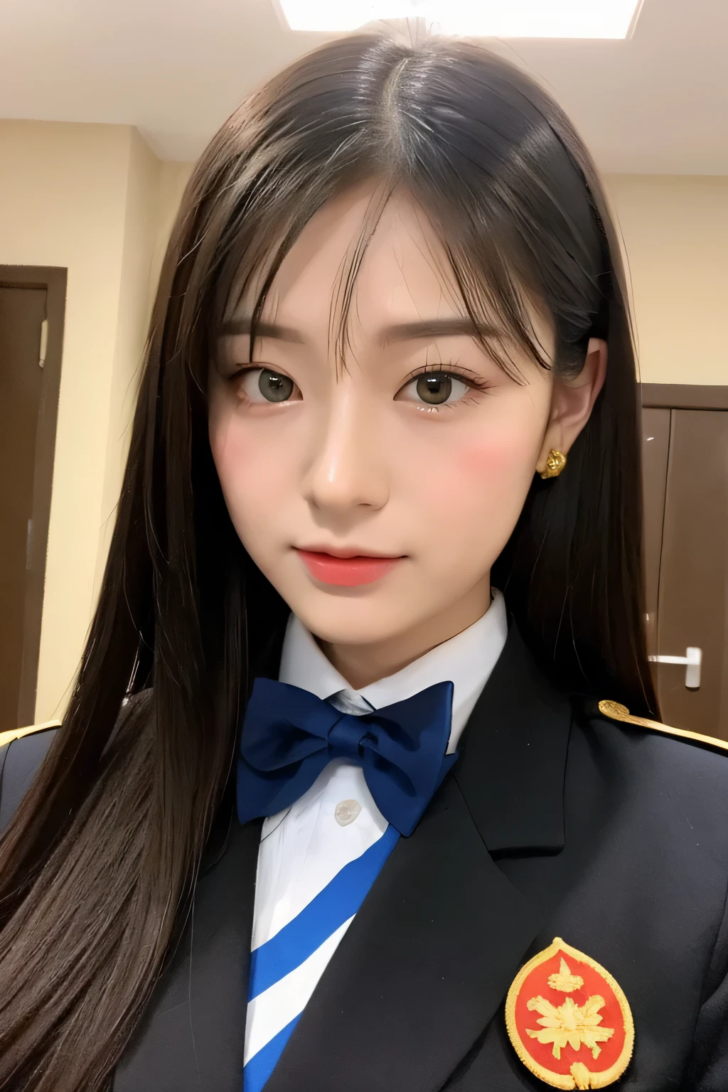 (Yinchuan:1.5),, masterpiece, highest quality, RAW photo, Photoreal, big and full breasts、beautiful and perfect face,  soft smile、20 year old girl、uniform、婦人警官のuniform、written boundary depth, High resolution, Super detailed, finely, very detailed, very detailed目と顔, sharp pupils,