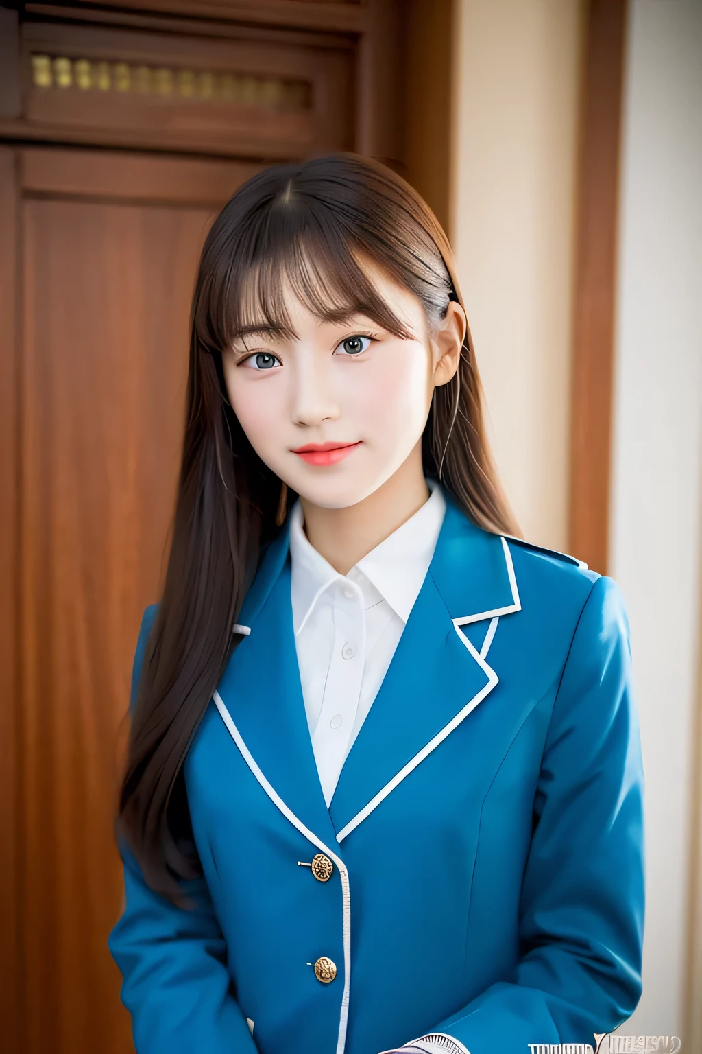 (Yinchuan:1.5),, masterpiece, highest quality, RAW photo, Photoreal, big and full breasts、beautiful and perfect face, soft smile、20 year old girl、uniform、婦人警官のuniform、written boundary depth, High resolution, Super detailed, finely, very detailed, very detailed目と顔, sharp pupils,