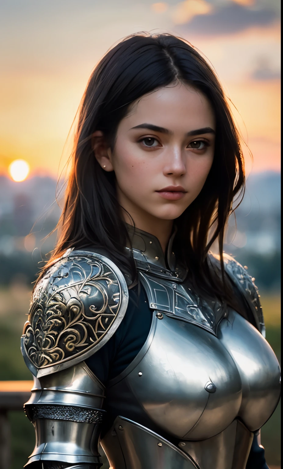 (masterpiece), (extremely intricate:1.3), (realistic), portrait of a girl, the most beautiful in the world, (medieval armor), metal reflections, upper body, outdoors, intense sunlight, far away castle, professional photograph of a stunning woman detailed, sharp focus, dramatic, award winning, cinematic lighting, octane render  unreal engine,  volumetrics dtx, (film grain, blurry background, blurry foreground, bokeh, depth of field, sunset, motion blur:1.3), chainmail