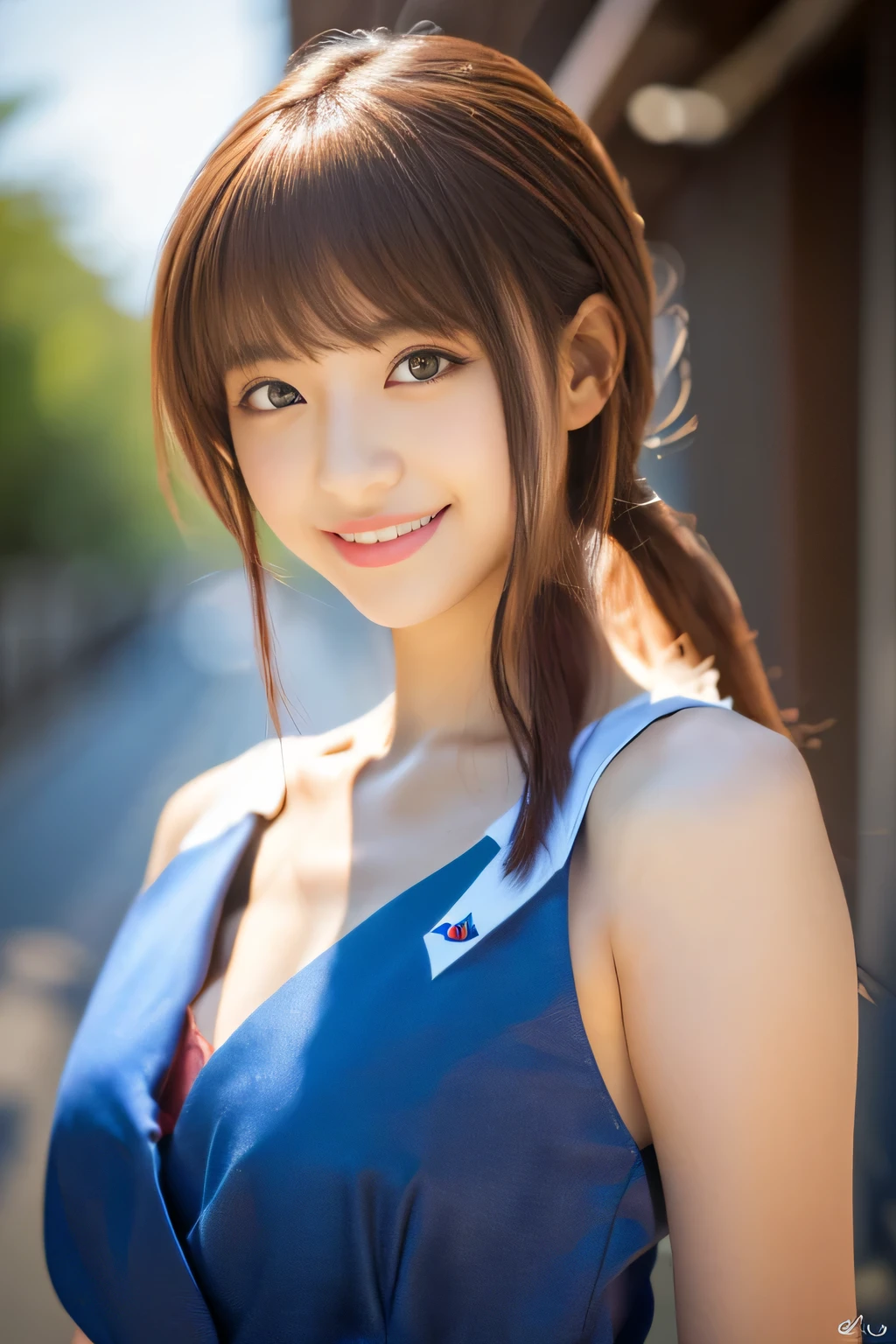 (masterpiece:1.3), (8k, Photoreal, RAW photo, best image quality: 1.4), Japanese high school girl、(random hairstyle:1.2)、cleavage:1.2、super detail face、pay attention to details、double eyelid、chest to chest、sharp focus:1.2、Beautiful woman:1.4、highest quality、masterpiece、ultra high resolution、(Photoreal:1.4)、Highly detailed and professional illuminated smile、random costume、random environment