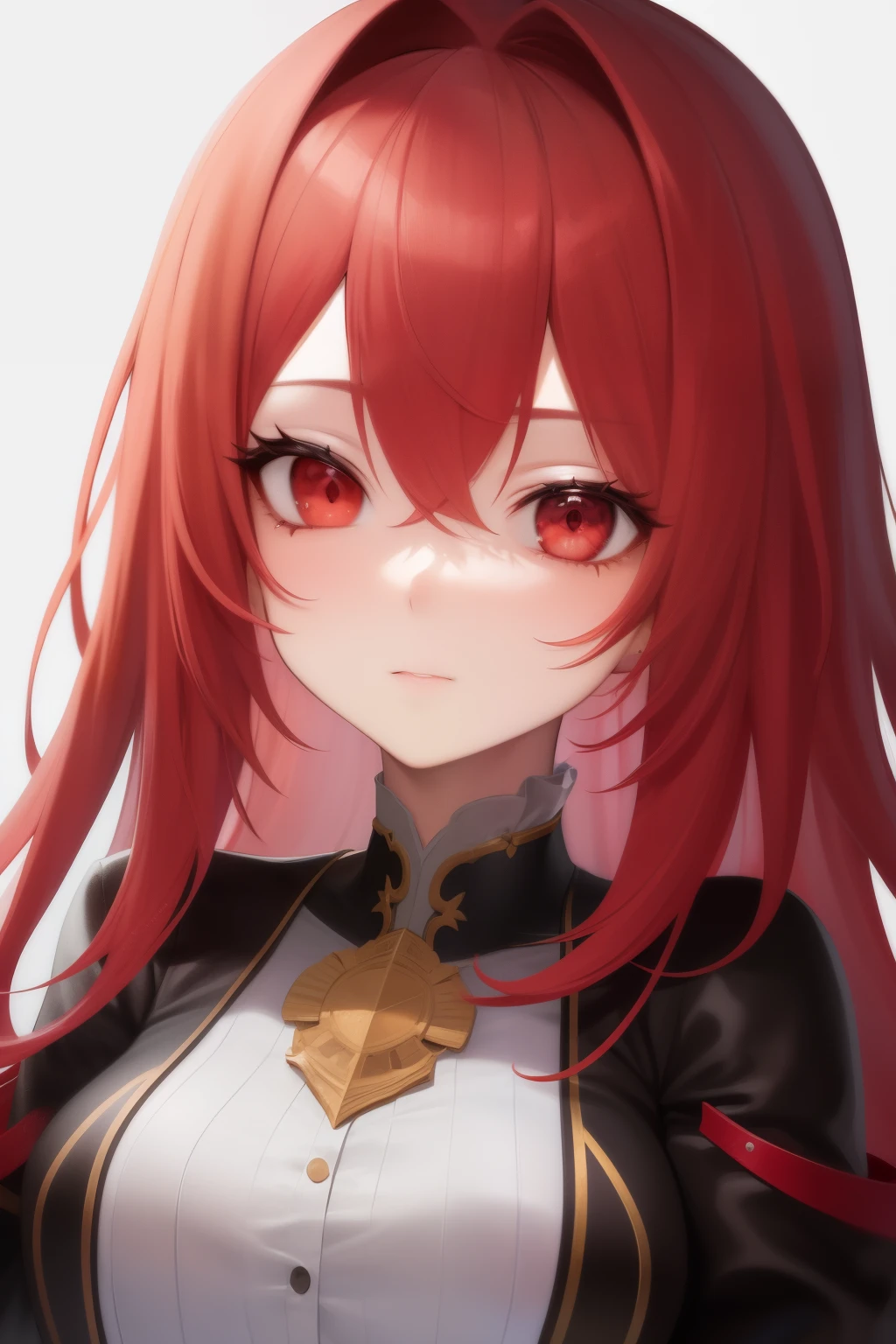 1girl, tiese, red eyes, red hair, solo, portrait, looking at viewer, best quality, high quality, highly detailed, highres, masterpiece,