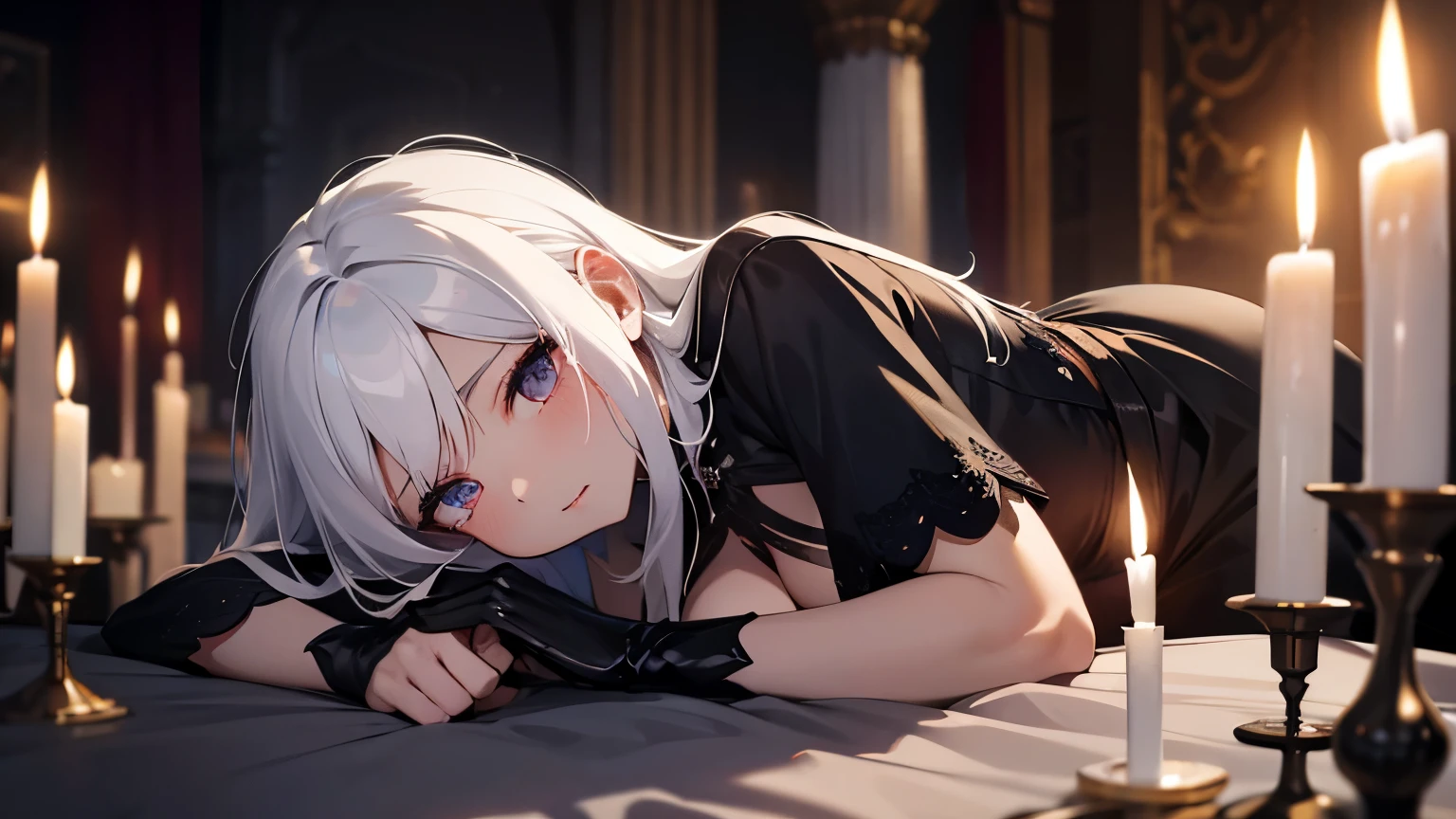 White Hair, Sexy, Submission, Dress, Dark Romantic, Night, Dinner, Candles, High Details, Ultra HD, 4K