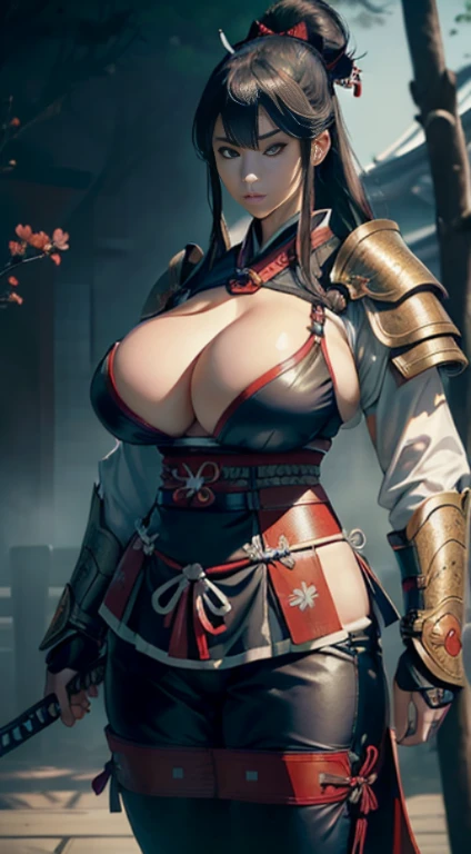 (female Samurai:1.2), (Gigantic breasts:1.4), (Huge breasts:1.4), (Large breasts:1.4), (Big breasts:1.4),
(Masterpiece:1.2), (Samurai warrior princess:1.1), (Sensual:1.3), (Full body shot:1.0),
(Ninja-inspired outfit:1.1), (Sword in hand:1.0), (Armor and obi:1.0),
(Realistic texture:1.4), (High resolution:1.3), (Detailed facial features:1.2),
(