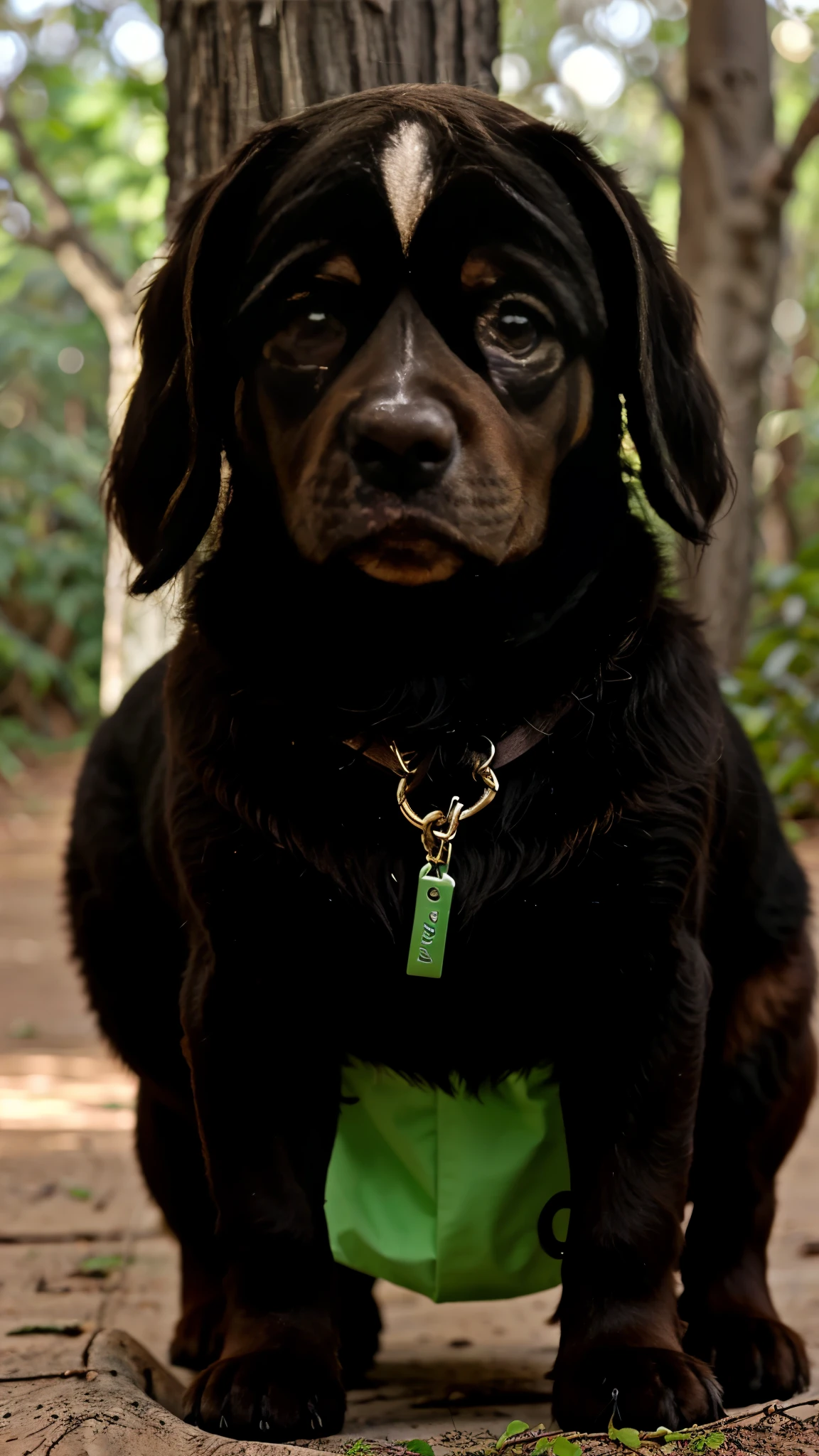 Um cachorro na floresta cachorro preto
