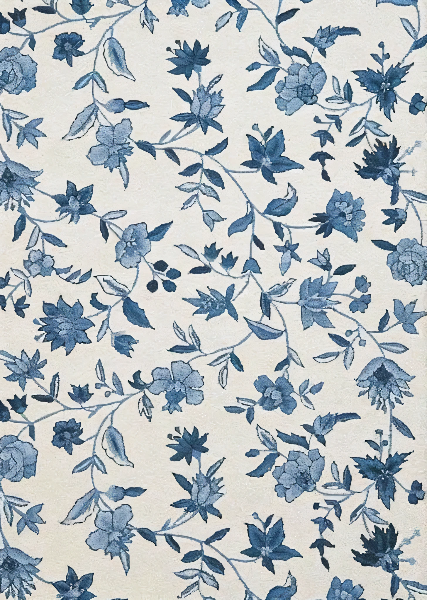 a close up of a blue and white floral pattern on a white background, beatrice blue, Indigo blooming garden, blueprint, Paisley, Chinese style pattern, floral pattern, Gorgeous wallpaper, cotton fabric, mediumslateBlue flowers, Flower wallpaper, Blue flowers, Blue cloth, textile print, White ornate fabric, trending wallpaper, Caroline Foster