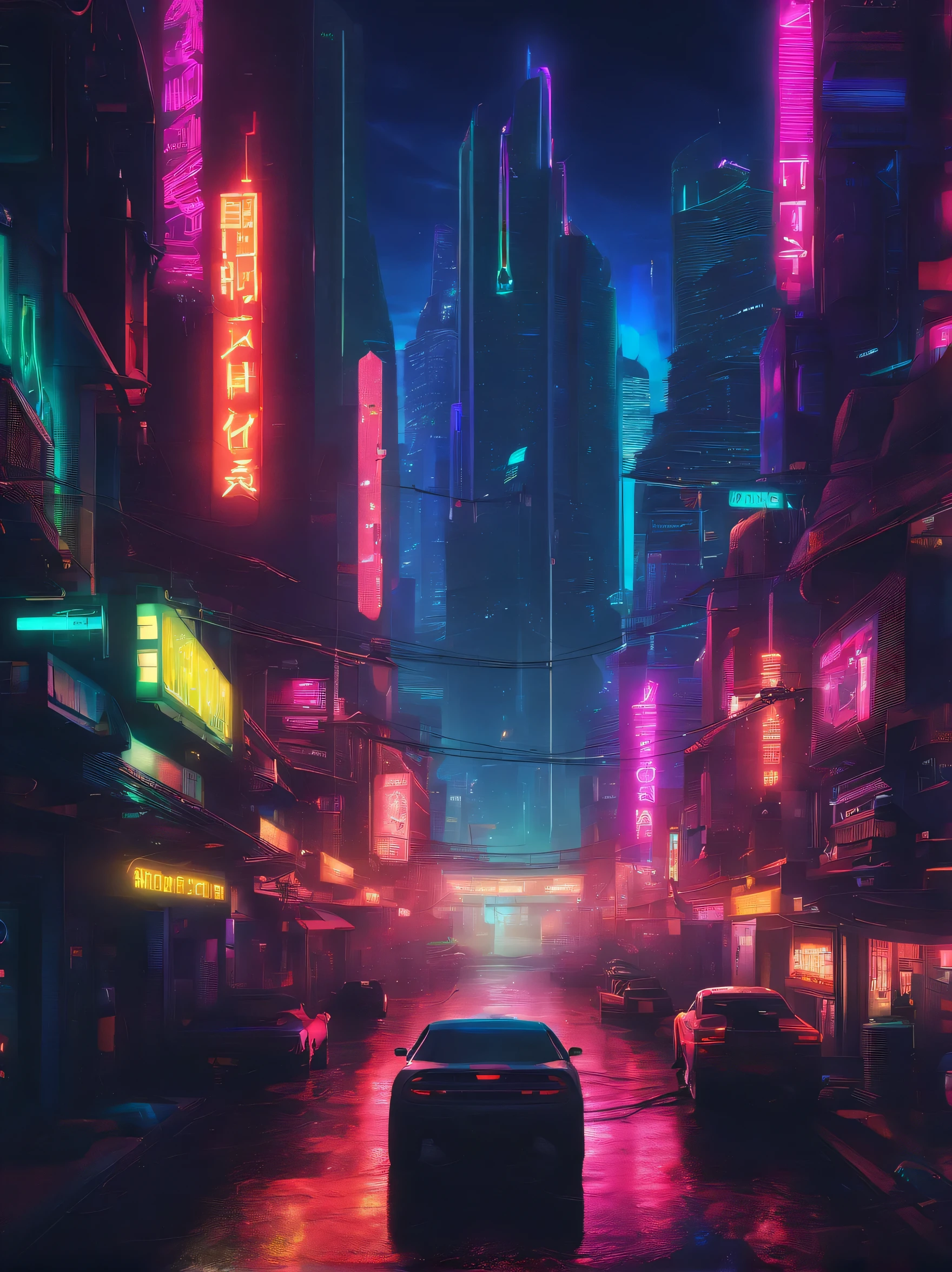 Cidade cibernetica paisagem, Wide sight, cyberpunk, neon