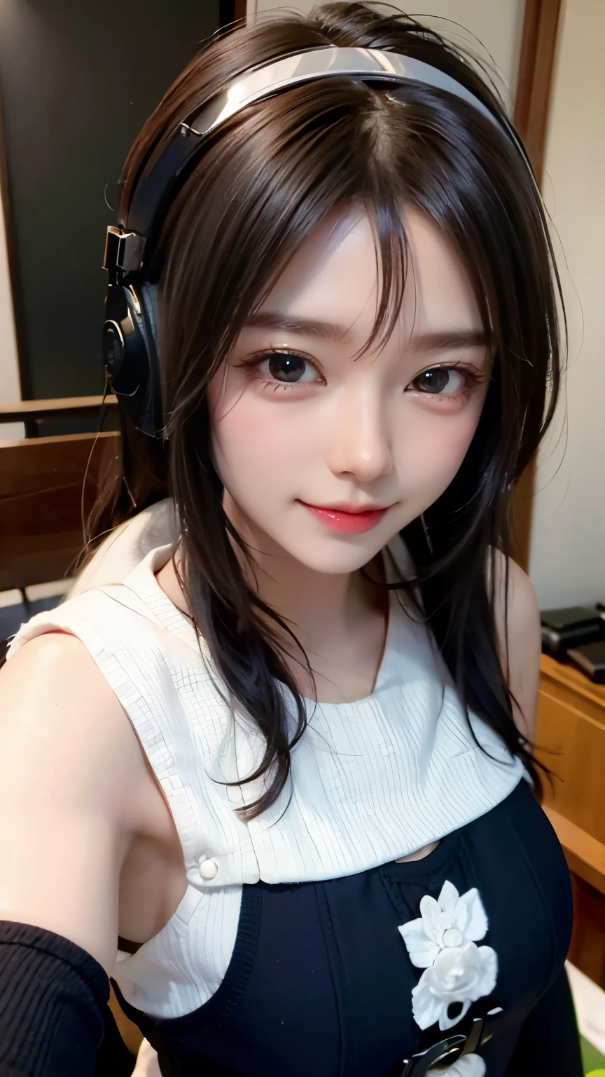 star、Supermodel、perfect shape、Muchimuchi、Three girls are looking at the viewer、girl、、Thighhighs、beautiful feet、、cyber punk、headphone、gentle smile、seen by girls、Innocent face、military uniform ta