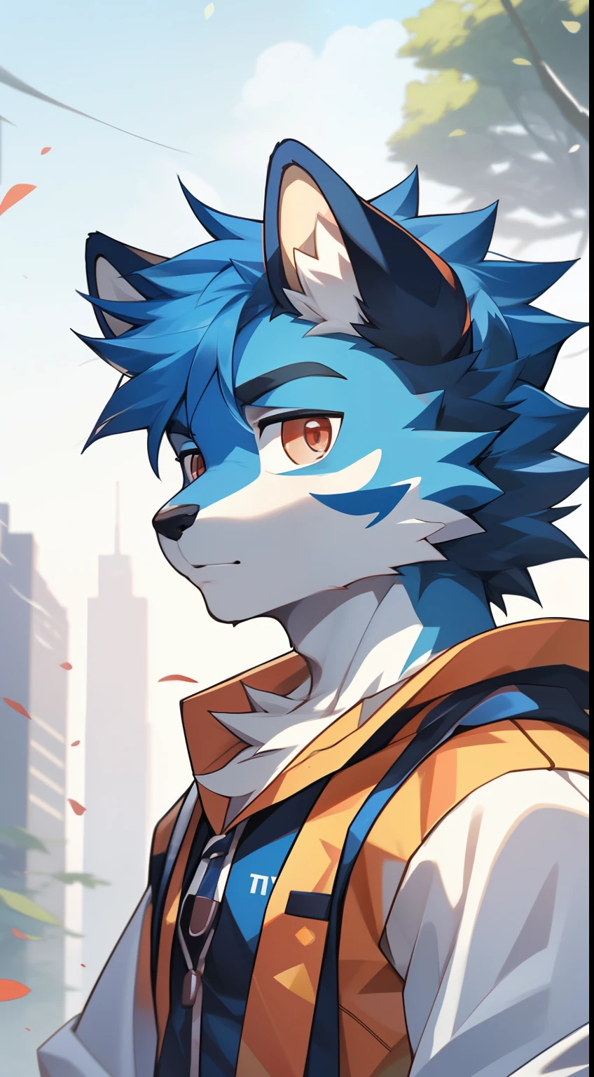 Detailed CG animation、Blue body hair、Charming and delicate hair,Cai Xukun style boy,young and energetic,Presented in 4K beauty。