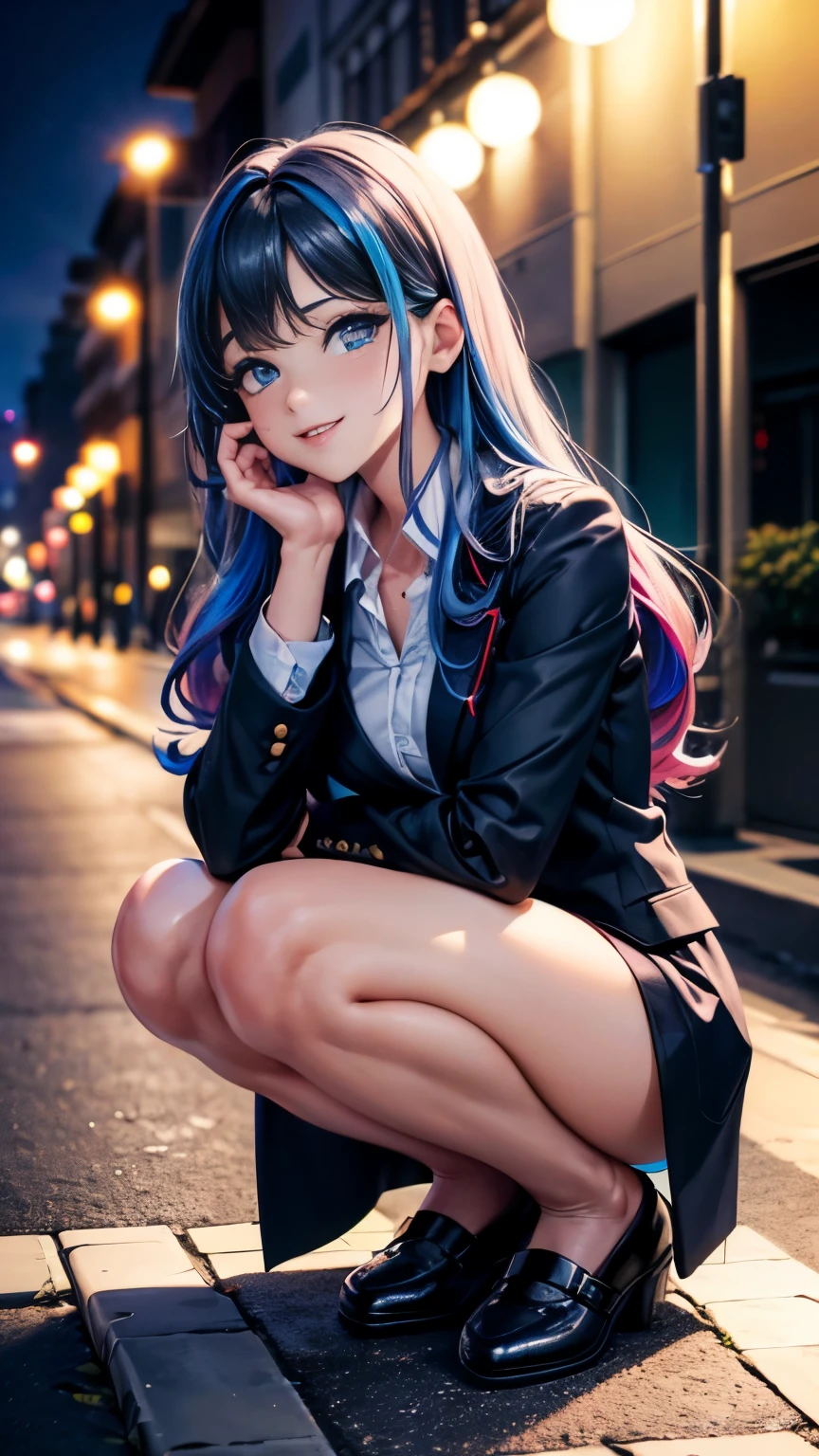 Random preview, Tiro de corpo inteiro, anime, Estilo Anime Mulher Realista, (Blue-eyed Hungarian), de 18 anos, ((blazer cinza, Amor, mini saia plissada azul marinho, Meias)), na rua, poste, water puddle, pessoas ao fundo, lojas, carros, chuva, guarda chuvas, levemente de chuva, Belo detalhe nos olhos, (tamanho dos olhos: 3/4) luz no rosto, ((Foto de corpo inteiro: 1.2)), Luz especialmente forte, (Olhos superiores, Sorriso sorridente: 1.2), pele brilhante, (((random hair color))), (coxas grossas), ulzzang-6500-v1.1: 0.2, shy, (flash: 1.2), NSFW , (Inchado), ((postura sedutora: 1.2, atraente: 1.2)), (inativo), (crouched on the sidewalk: 1.2)), ((boa anatomia: 1.2)), rua limpa e refrescante, beautiful and symmetrical face, natural side lighting, 8k, Fotos RAW, Qualidade superior, Obras-primas, RAW color photos high definition professional close-up photos, (realista, fotorrealismo: 1.37), (mais alta qualidade), (sombras claras de alto contraste), (best illustrations), (erotic, sexy, ultra-high resolution, 8K HD Unified CG Wallpapers, Physical representation, film lighting), Canon EOS R50 camera with 50mm lens, pernas cruzadas, noite