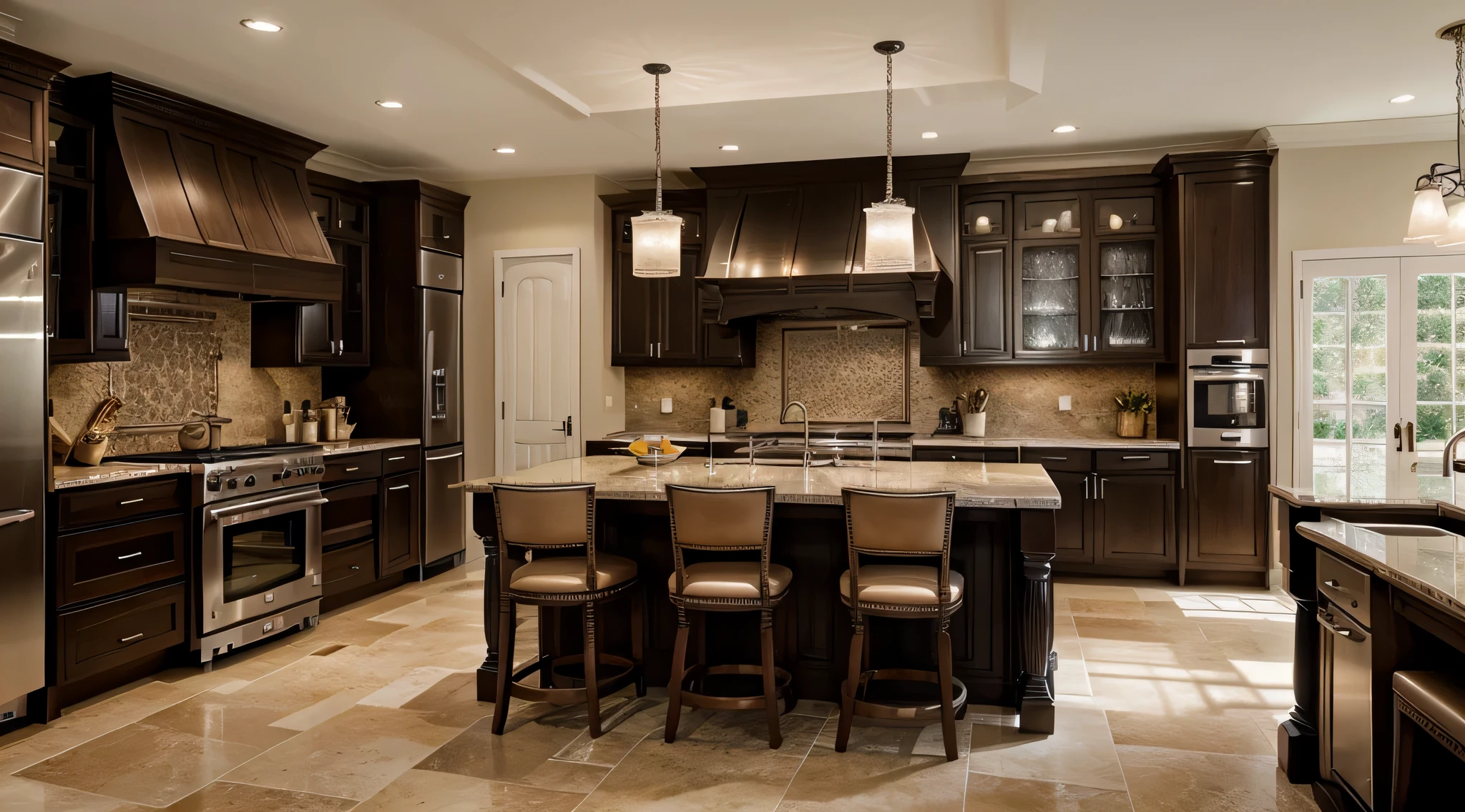 Picture a kitchen that seamlessly bridges traditional and contemporary styles, blending classic elements with modern accents to create a harmonious and timeless aesthetic. Keywords: transitional, harmony, classic, contemporary, timeless, blending styles