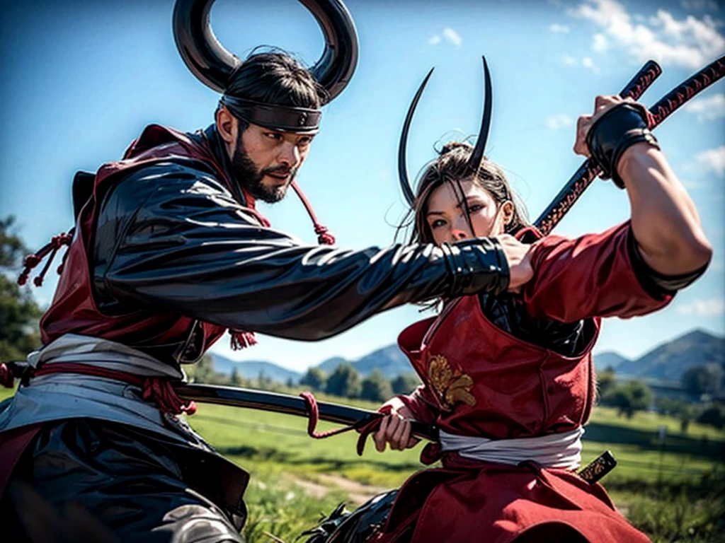 Samurai fighting ninja