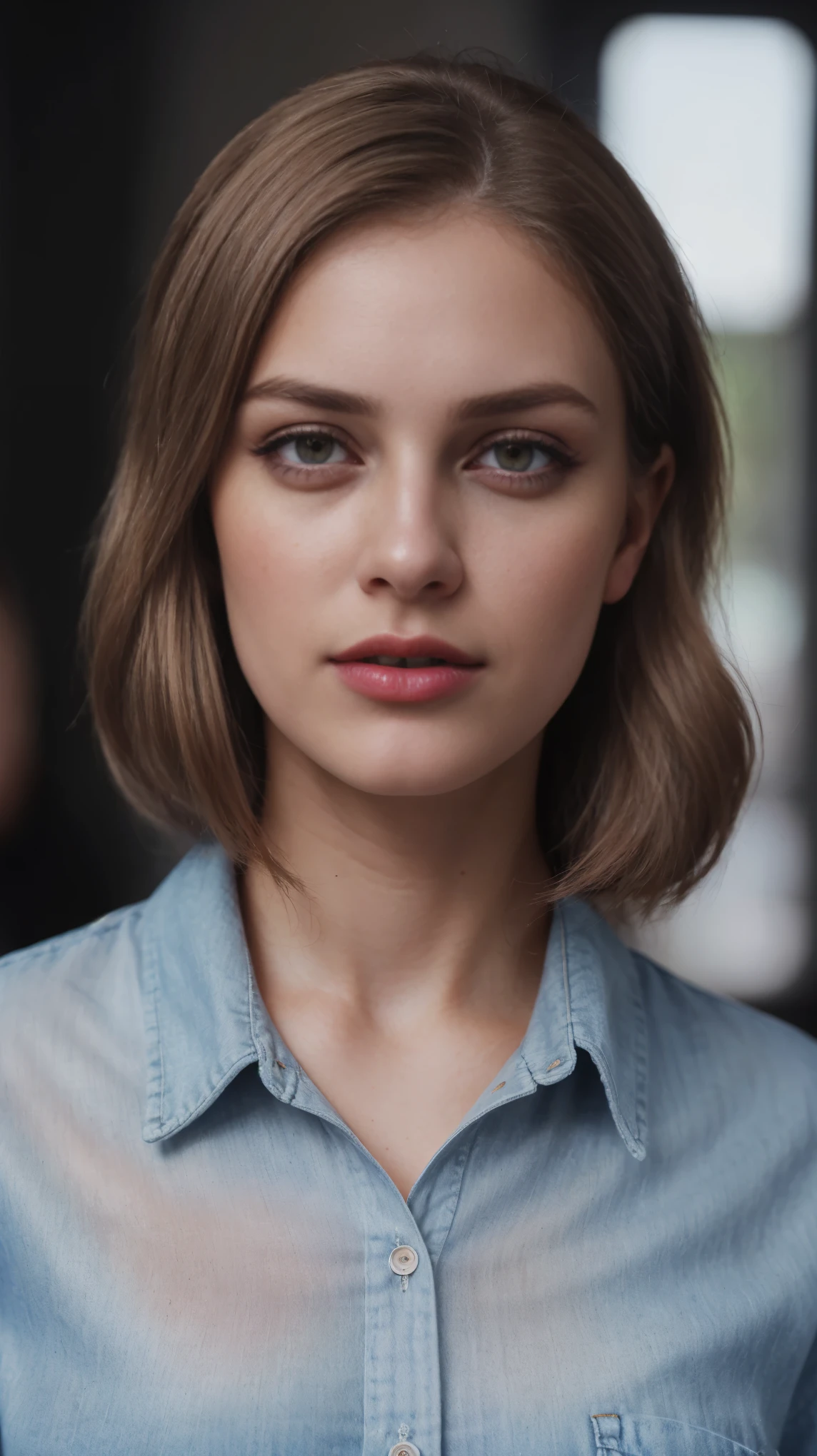 Blond brown hair, (RAW photo), (realism: 1.8), (gloss red lipstick, many eyelashes, dark black eye shadow, shy, blushing, high quality, high resolution, depth of field, chromatic aberration, caustic, wide light, pastel glossy skin, (21 year old woman), smartwatch, smartphone, stylish college girl, jeans and silk shirt, lots of exposure, pose, visible 8k resolutions,