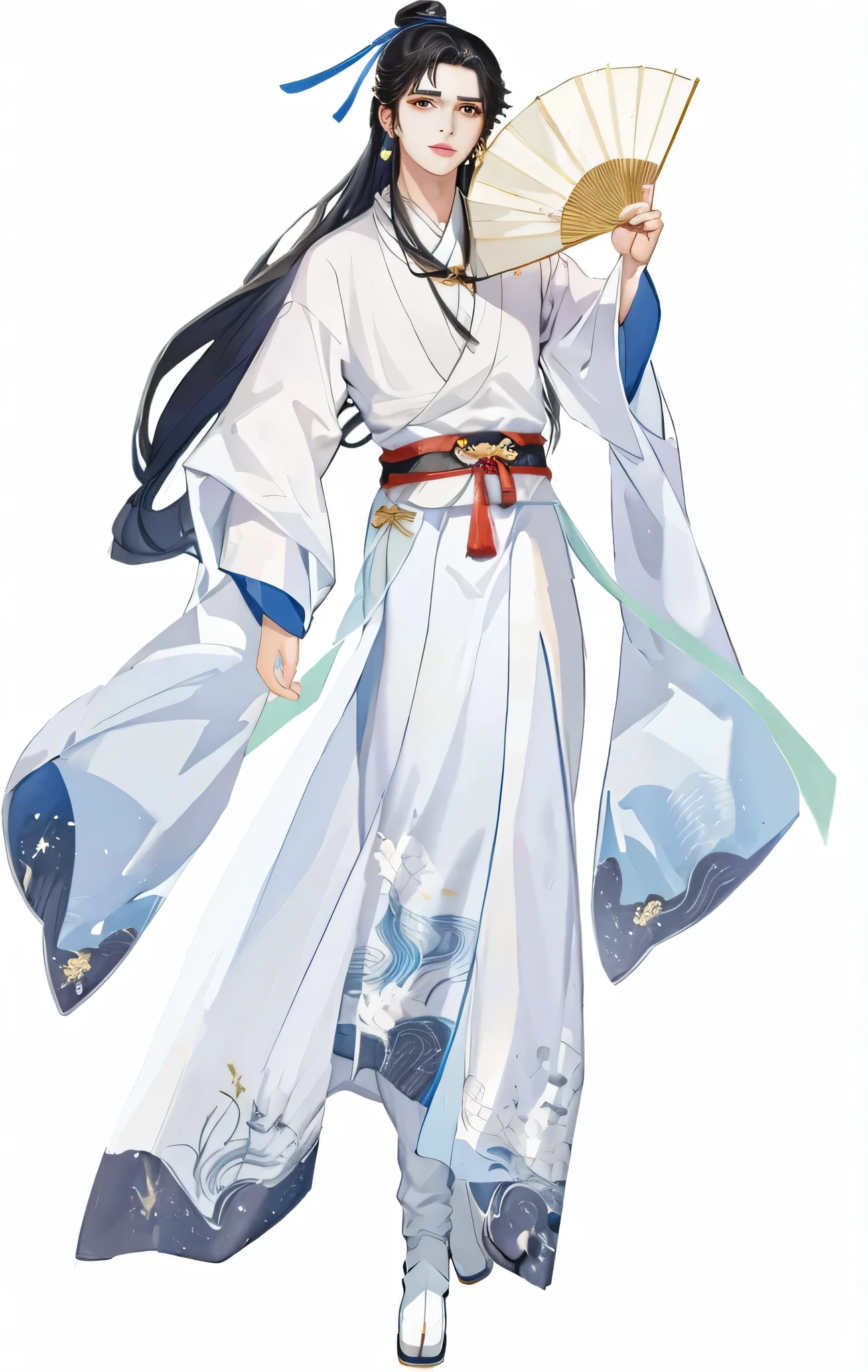 Onmyoji detailed art, flowing white robe, Onmyoji, flowing hair and gown, 《Genshin》Ke Qingyu, Onmyoji portrait, flowing magic robe, heise jinyao, White Hanfu, Flowing robes, 《Genshin》Zhongli in