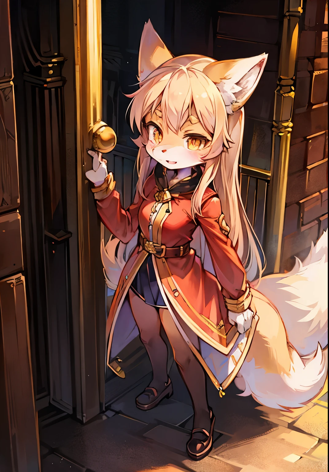 fox girl,female focus,Furry women,Furry loli,Bright Eyes,long sleeve coat,Standing posture