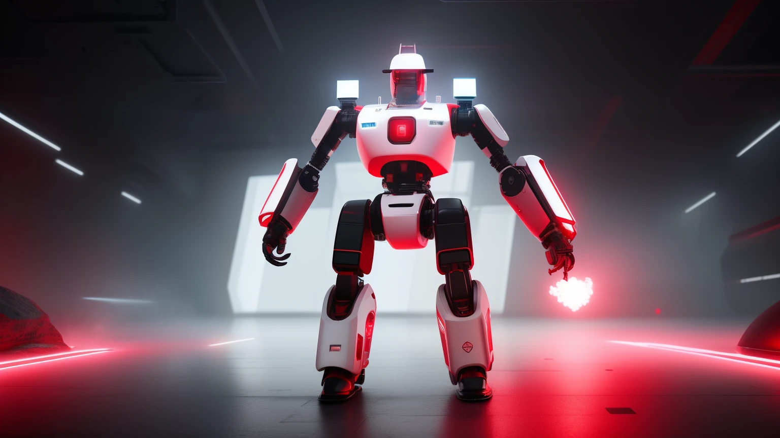 white future technology, white background, technology class, robot, red, 3d, magic, education, Full HD, 4K hyperrealistic image,