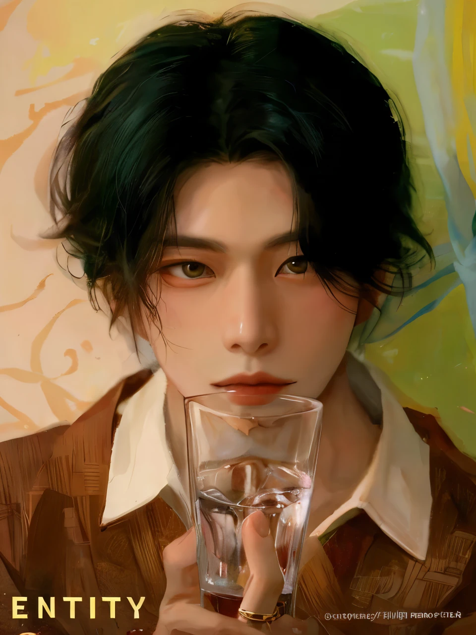 
obra de arte, melhor qualidade, Realista, 1 homem, homem maduro,  a man holding a glass of water, Cai Xukun, xqc, Sha Xi, Taoshi, handsome androgynous prince, inspirado em Bian Shoumin, Jung Jaehyun, delicate androgynous prince, Bonito, Bonito japanese demon boy, Yanjun chengt, inspirado em Zhang Han, Ulzzang masculino, Yan, obra de arte