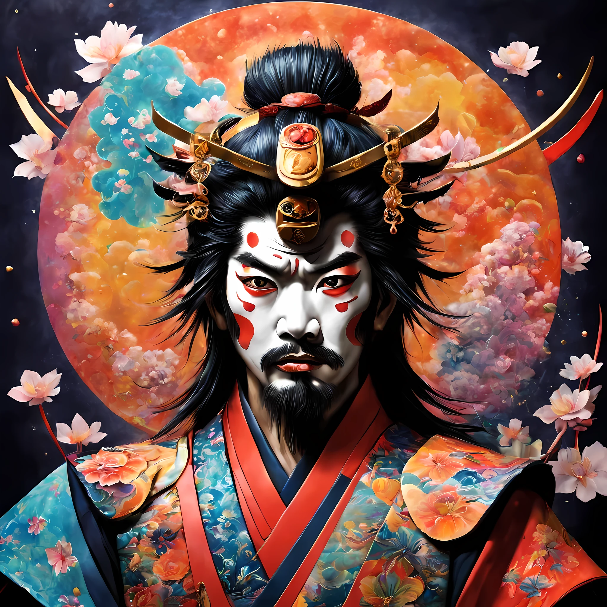 (((Whimsical Samurai Dreams))), a realy realistic and psychedelic work full of flashy and brilliant color. It's textured and twisted dust