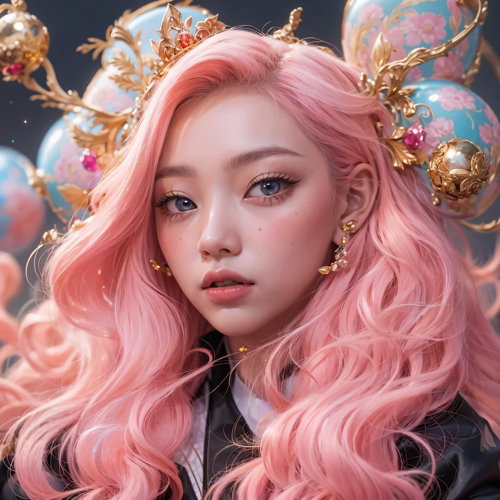 Peach Fuzz glossy black,Peach-colored flull颜色,enamel,agate,A flesh-colored world,Blood Blue Maiden 32k(masterpiece,HD,Aoyama Pond,Ultra high quality,32k)Bright pink long flowing hair,blood pool,Ziddink, a color,Grumpy (After greeting), (Linen scarf), fighting stance, looking at the ground, light pink long hair, Floating bright blue, Fire cloud gold headdress, Chinese long-sleeved gold silk burgundy garment, (Abstract metaverse splash:1.2), White background,Peony flower vitality protector(realistically:1.4),Peach-colored flull,Smoke on the road,The background is very pure, high resolution, detail, RAW photos, Sharp Re, Nikon D850 film photo by Jefferies Lee 4 Kodak Portra 400 camera F1.6 guns, colorful, Ultra-realistic and vivid textures, dramatic lighting, Unreal Engine Art Station Trend, Sinest 800,Long flowing girl peach hair,Huge colorful bubbles light pink