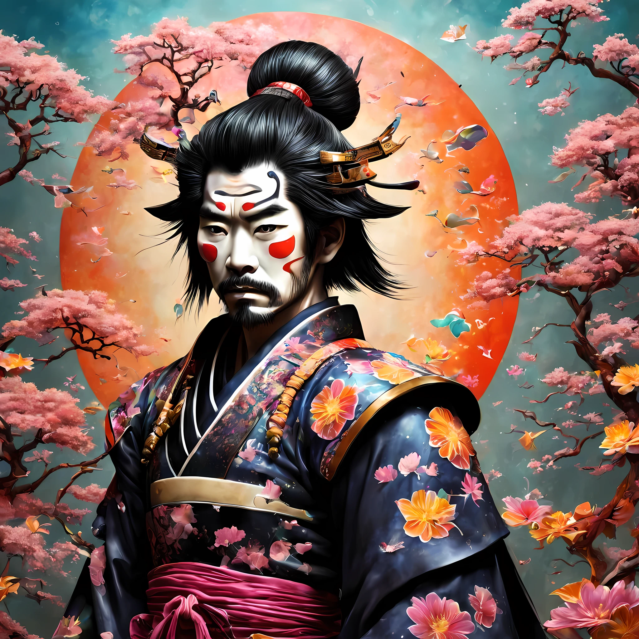 (((Whimsical Samurai Dreams))), a realy realistic and psychedelic work full of flashy and brilliant color. It's textured and twisted dust
