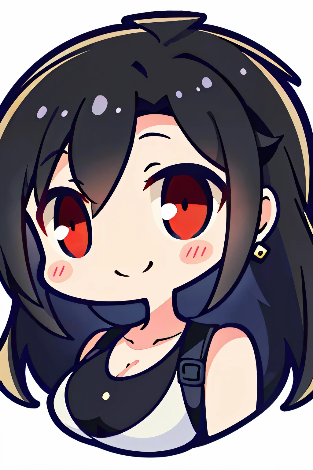 ((ultra detailed, masterpiece, absurdres)), FF7Tifa, 1girl, solo, long hair, black hair, red eyes, portrait, emote, cute, chibi, very cute, sticker, 2d, drawing, original, stunning, smile, cute expression