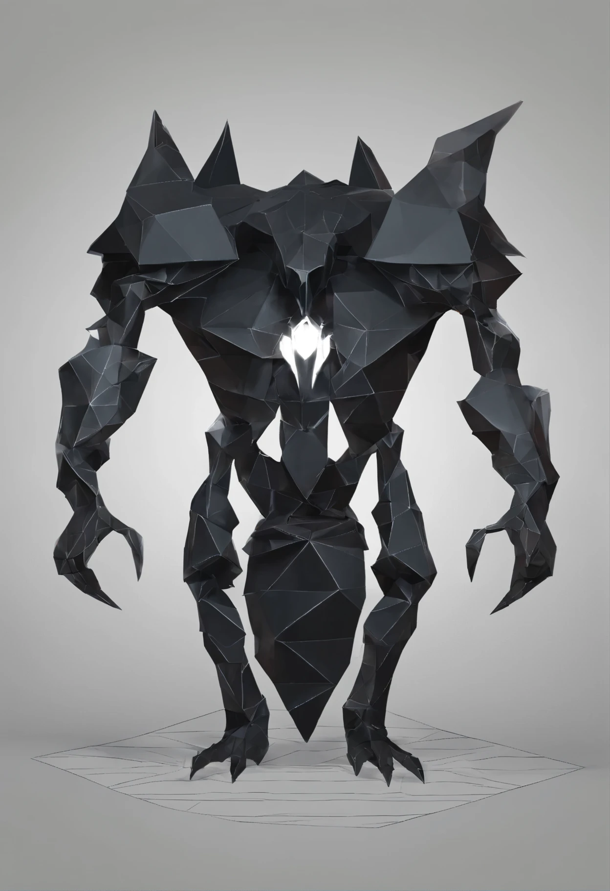 a black bizarre monster in the darkness of a house with glowing white eyes