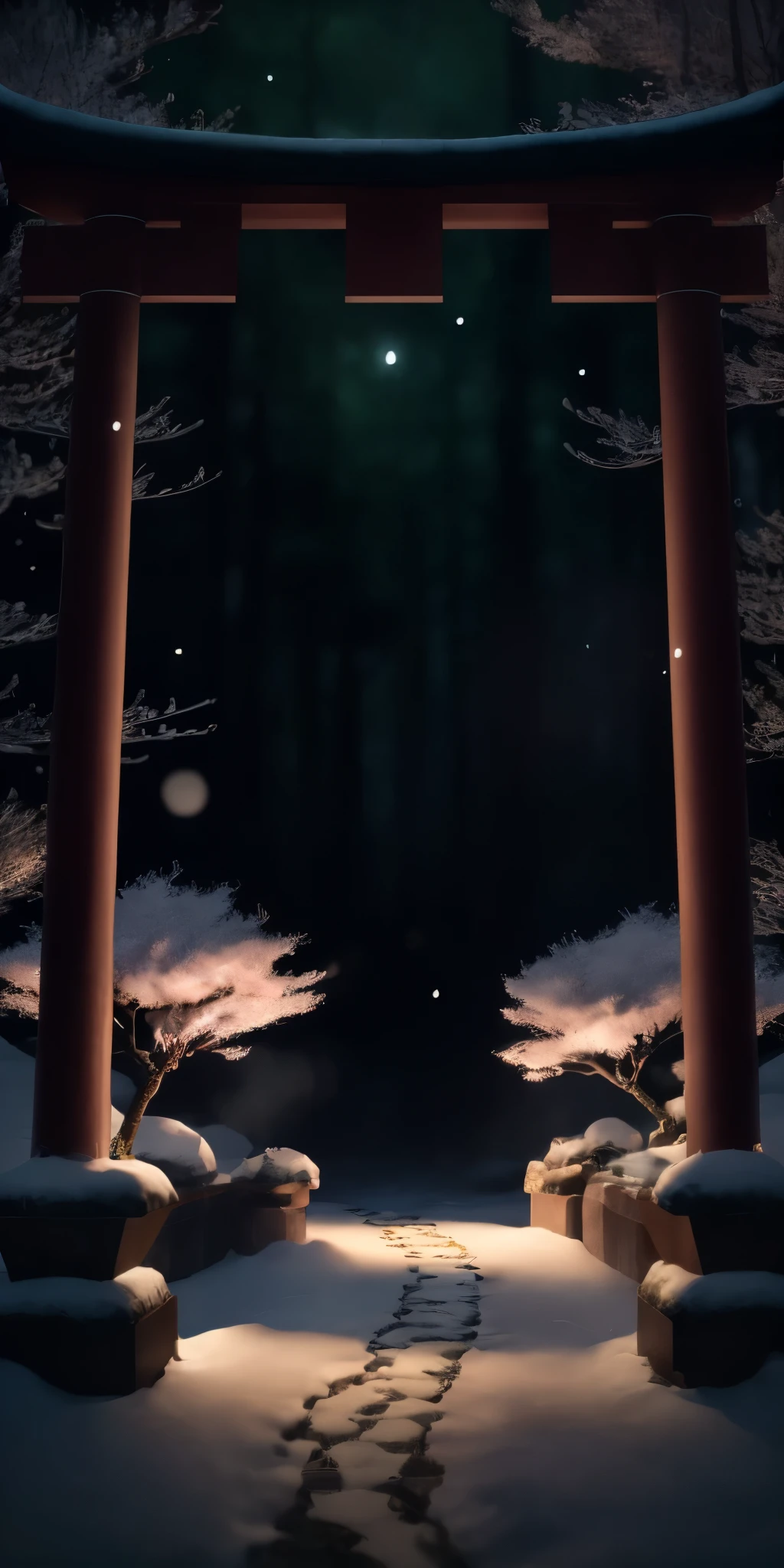 masterpiece, best quality, (Very detailed CG unified 8K wallpaper), (best quality), (Best Illustration), (best shadow), drinking water in swimming pool, nature元素 in forest theme. mysterious forest, beautiful forest, nature, delicate Leaves and branch surrounded by firefly (nature元素), (jungle theme), (Leaves), (branch), (firefly), (particle effect) and other 3D, octane rendering, Ray tracing, Super detailed--v6,Torii,Cherry blossoms,snow mountain,snowflakes falling