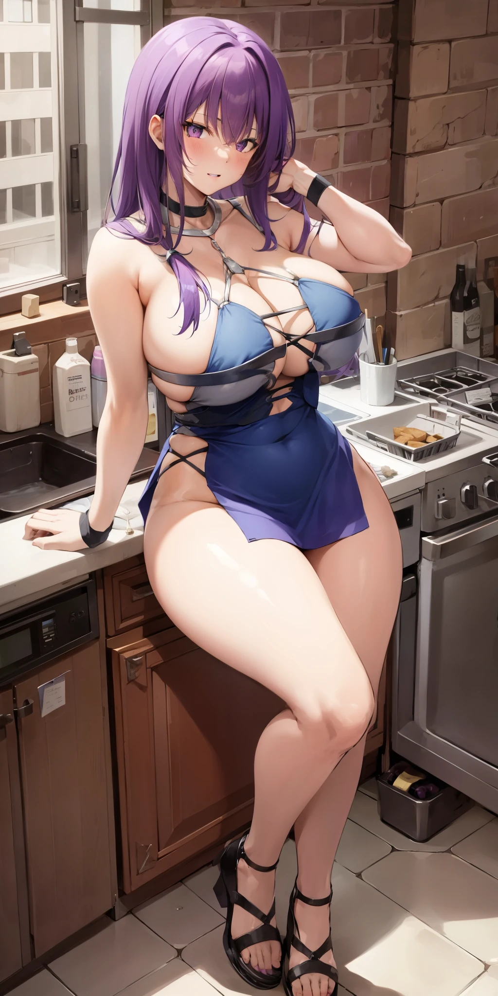 purple hair， girl，Big breasts