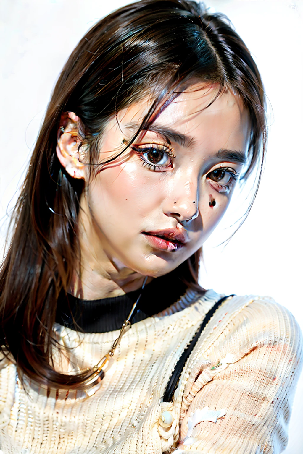 1girl,sweater,white background,