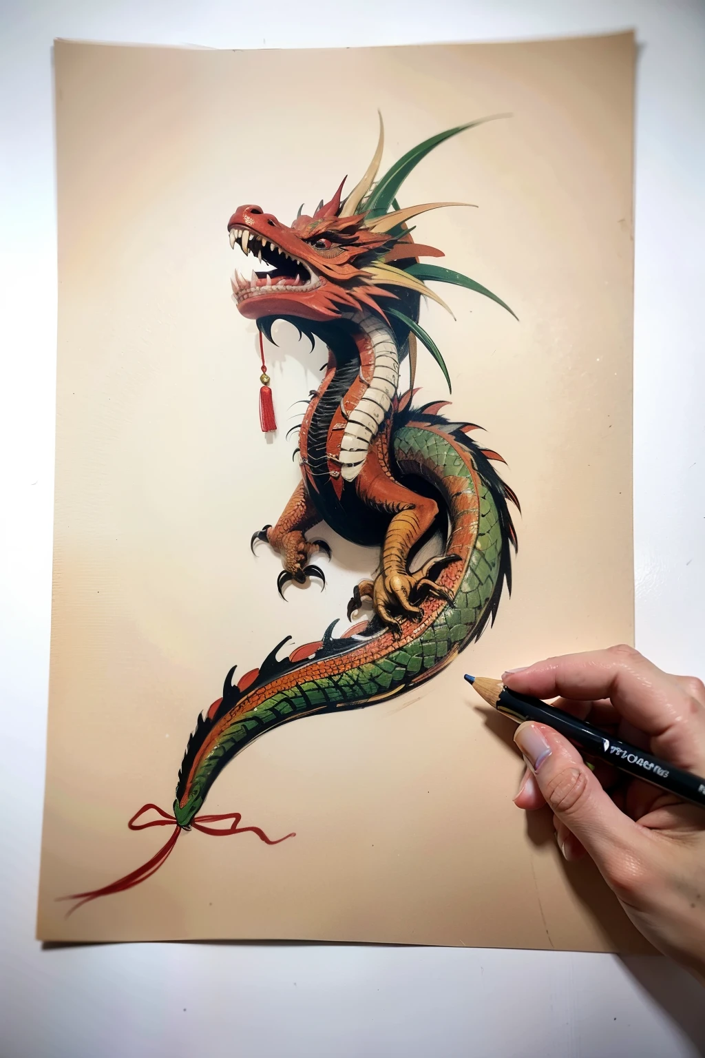 Hand Painted,Cartoon,Chinese dragon,look up,Warm colors,drawing board