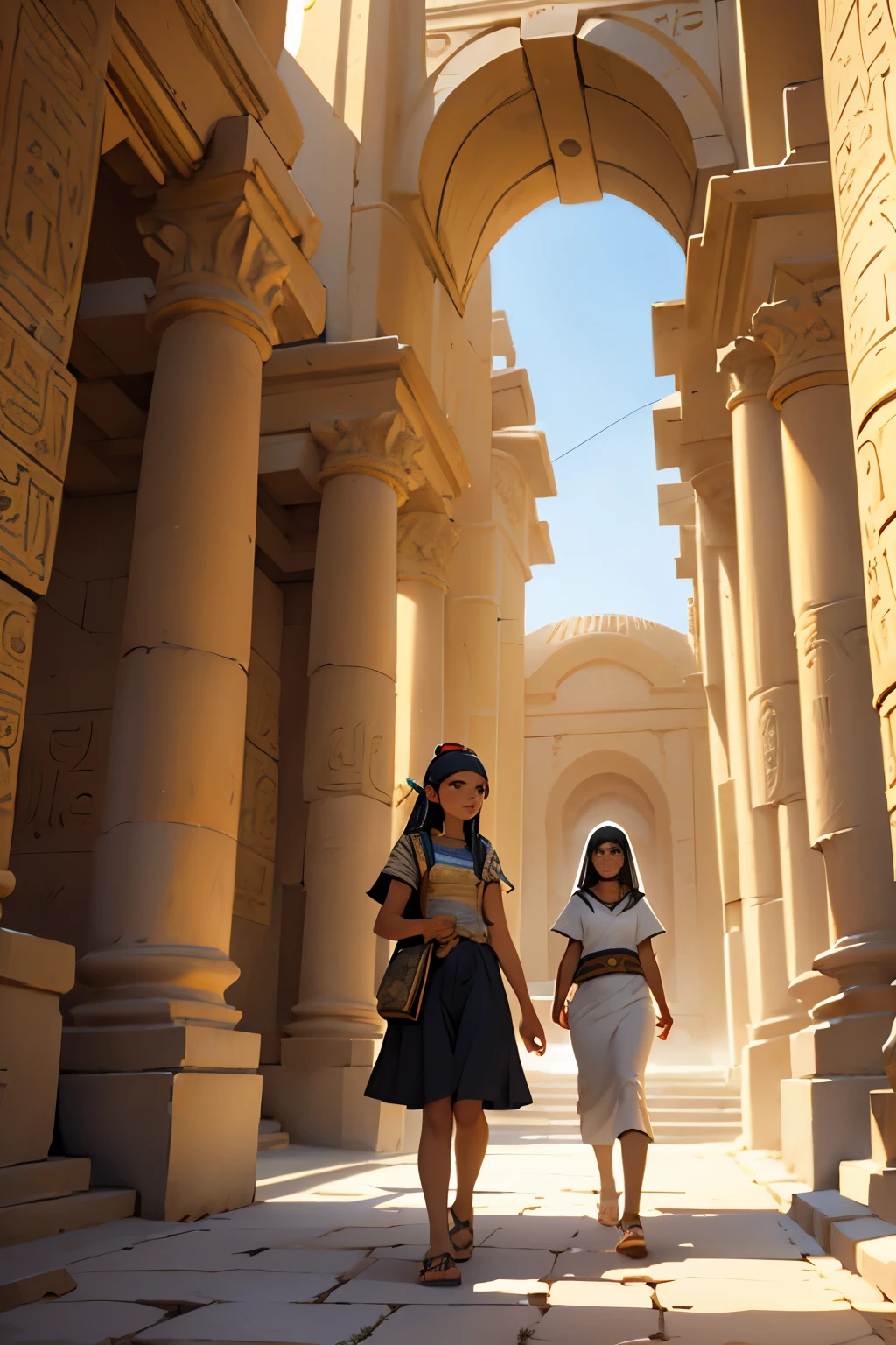 15 year old girl walking through a luxurious city ancient egypt restored suneria babylon