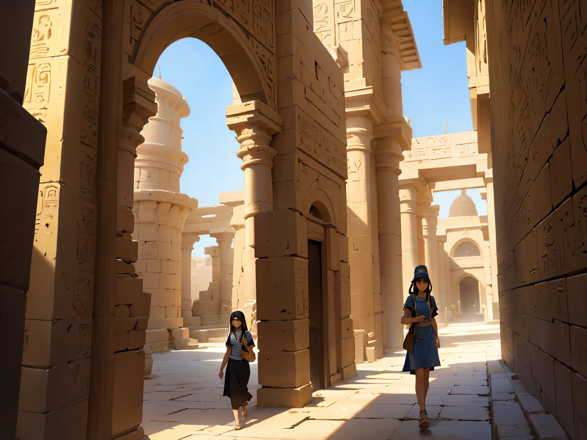 15 year old girl walking through a luxurious city ancient egypt restored suneria babylon