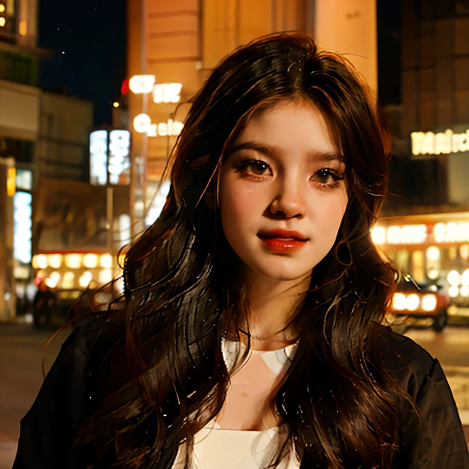 Girl in white dress with man in tuxedo at the night, light, hight detailes, city behind