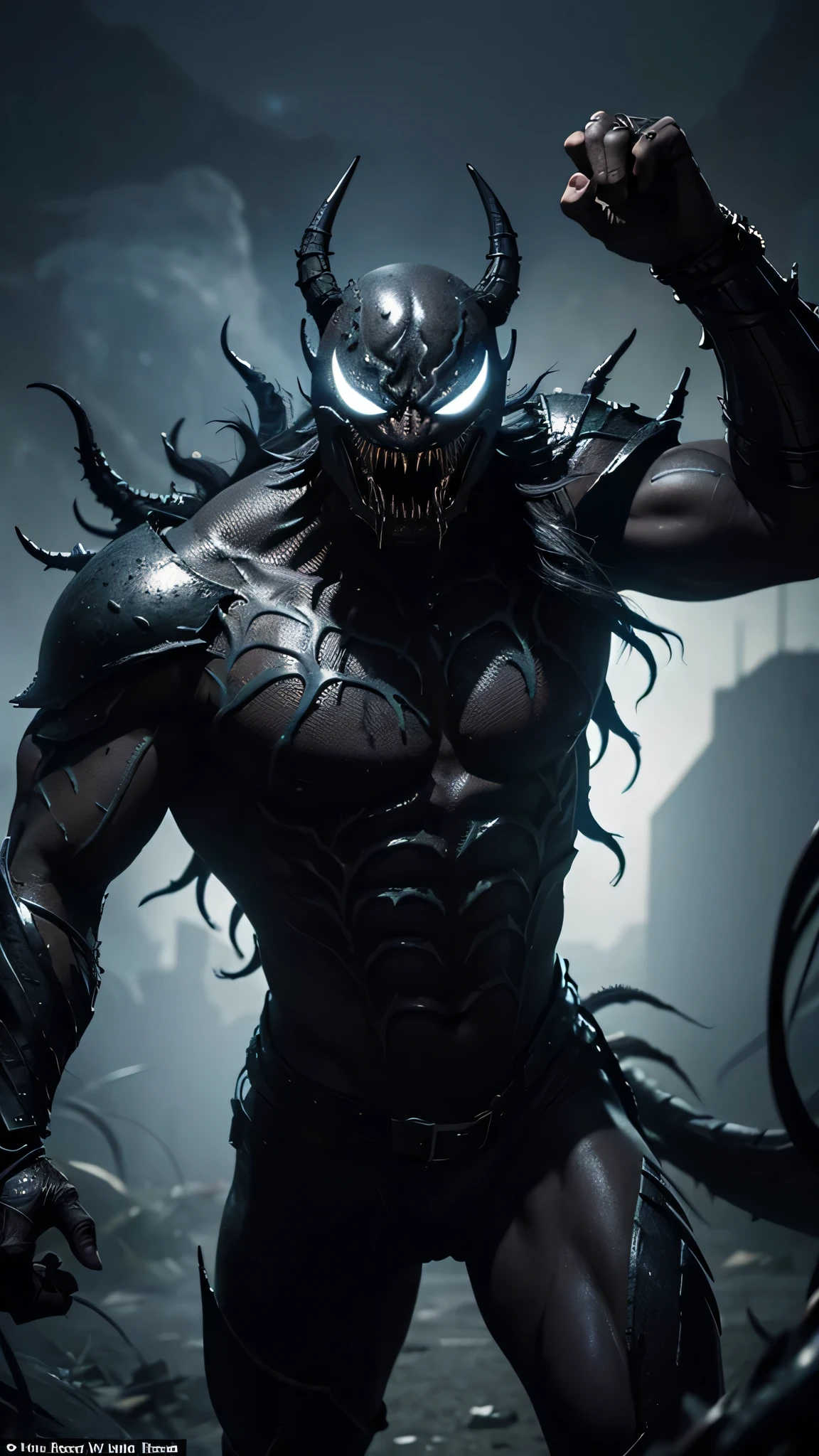 Ciertamente! Let's imagine a fusion where the Venom symbiote fuses with the dark and formidable Berserker Armor.: **Berserker-Venom Hybrid:** Imagine a terrifying symbiotic entity where the Venom symbiote intertwines with the Berserker armor.. This fusion would feature Venom's sleek black form., adornado con los amenazantes detalles y mejoras de la Armadura Berserker. Imagine the iconic white spider symbol blending with the intricate patterns of the Berserker design.. The merger would have the strength., velocidad, y durabilidad de la Armadura Berserker, combinado con las habilidades de cambio de forma de Venom y la presencia intimidante del simbionte. It would be a nightmarish and unstoppable force., que incorpora los aspectos oscuros y poderosos tanto de Venom como de la armadura Berserker..