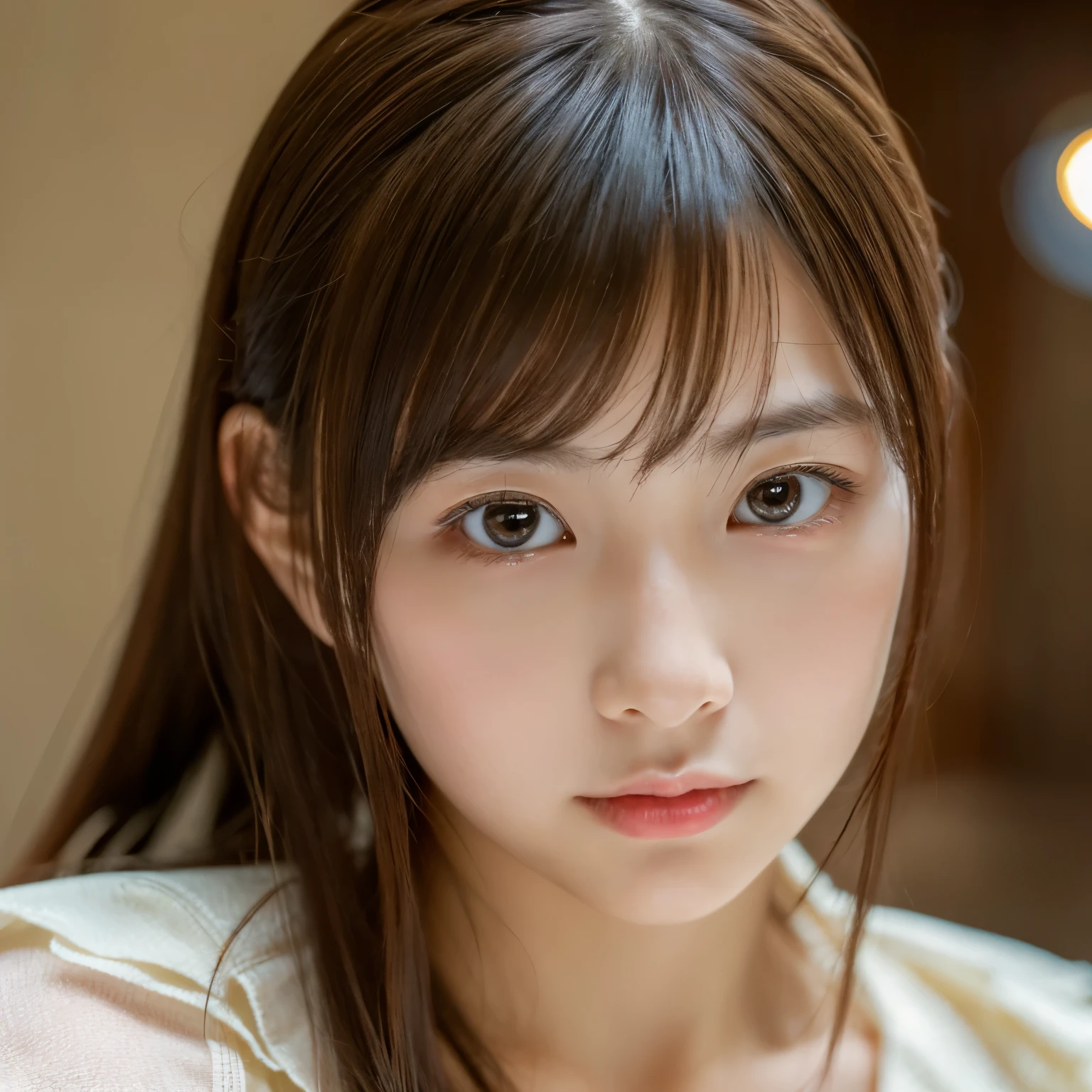 best quality, face focus, soft light, ultra high res, (photorealistic:1.4), RAW photo, 1japanese girl, solo, cute, (pupil, lights in the eyes), detailed beautiful face, (),(high resolution detail of human skin texture), (long hair), indoor, Damask Shirt Dress, (portrait)