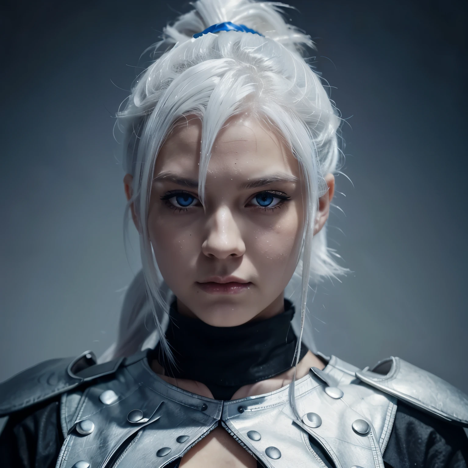 Demon slayer, white hair and pony tail, blue eyes, ice user