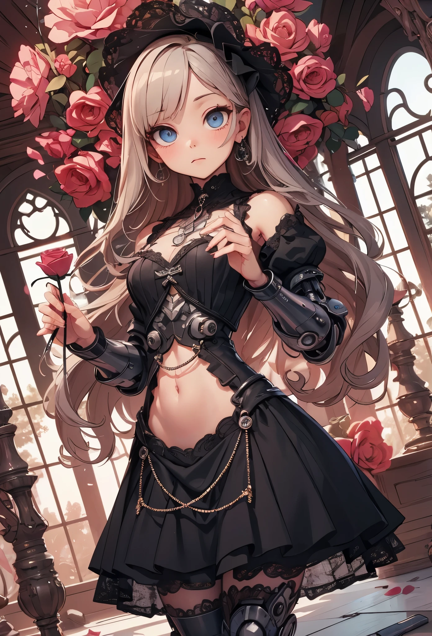 ((Highly accurate drawing in every detail)Extremely precise depiction)[High resolution],(detailed illustrations,とてもfineで緻密な描画,Delicate drawn lines with tempo,Realistic texture expression),[color traced main line],[Ruins of a super ancient civilization],[ANIME] (MACHINE Alice Beauty 16 years old) straight long hair [AUTOMATON],([Black Rose] black dress) (cyber alien armor [transparent material]) [thorns] Lock [titanium alloy] [[transparent material]],cybernetic gothic lolita [clear lenticular iris],(intricate and beautiful decoration [Dense detail]),(Fine and beautiful skin expression [transparency]),((Precisely drawn eyes))[完璧な目のdetailed((Beautiful eyes like jewels)Iris drawn in precise detail)[clearly drawn pupils]],[eye light[Pinpoint lighting for the eyes]],[long and beautiful eyelashes],[precisely drawn hair [美しく艷やかな髪のdetailed]],(完璧な手のdetailed [Beautiful fingers with no damage [beautiful nails]]),(perfect anatomy(perfectly balanced proportions))[[full body portrait]],[[Highly constructed design]][ideal color coordination(Accurate simulation of light and material interactions)],([precision detail](detailed,高fine)),[Visual art that tells a story],((highest quality)fine[[High density drawing]])(4K quality).