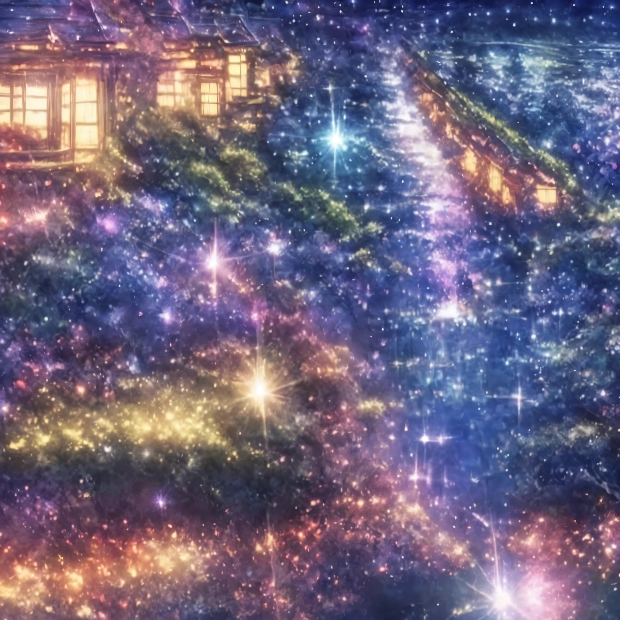 ((1 girl))、Colorful Metropolitan Museum of Art、A painting of a river with stars and the moon in a rainbow sky、met、輝くskyscraper群、shines all over、skyscraper、Concept art inspired by Mitsuoki Tosa、pixiv contest winner、highest quality、fantasy art、beautiful anime scene、bright moon、moonlit star environment、dream picture、anime backgroundアート、fantasy landscape art、fantasy knight、anime background、background artwork、amazing art、Atmospheric anime、starry sky、Detail has been enhanced。