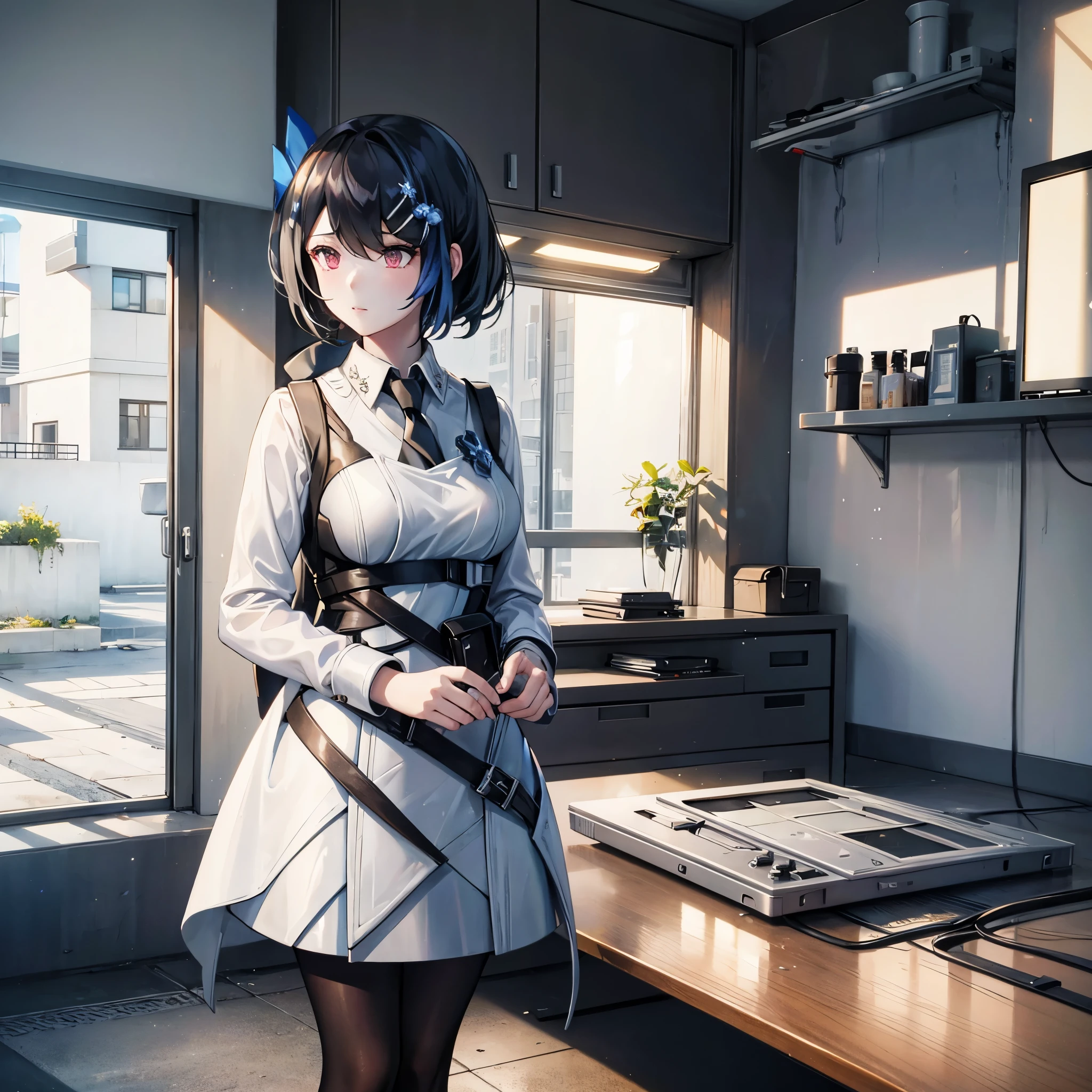 a woman in a modern house with white dress