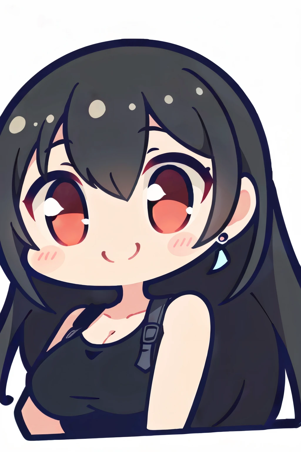 ((ultra detailed, masterpiece, absurdres)), FF7Tifa, 1girl, solo, long hair, black hair, red eyes, portrait, emote, cute, chibi, very cute, sticker, 2d, drawing, original, stunning, smile, cute expression