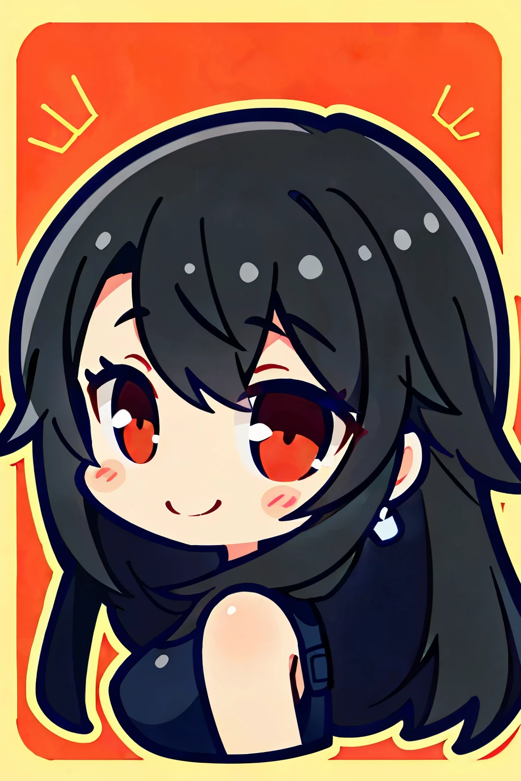 ((ultra detailed, masterpiece, absurdres)), FF7Tifa, 1girl, solo, long hair, black hair, red eyes, portrait, emote, cute, chibi, very cute, sticker, 2d, drawing, original, stunning, smile, cute expression