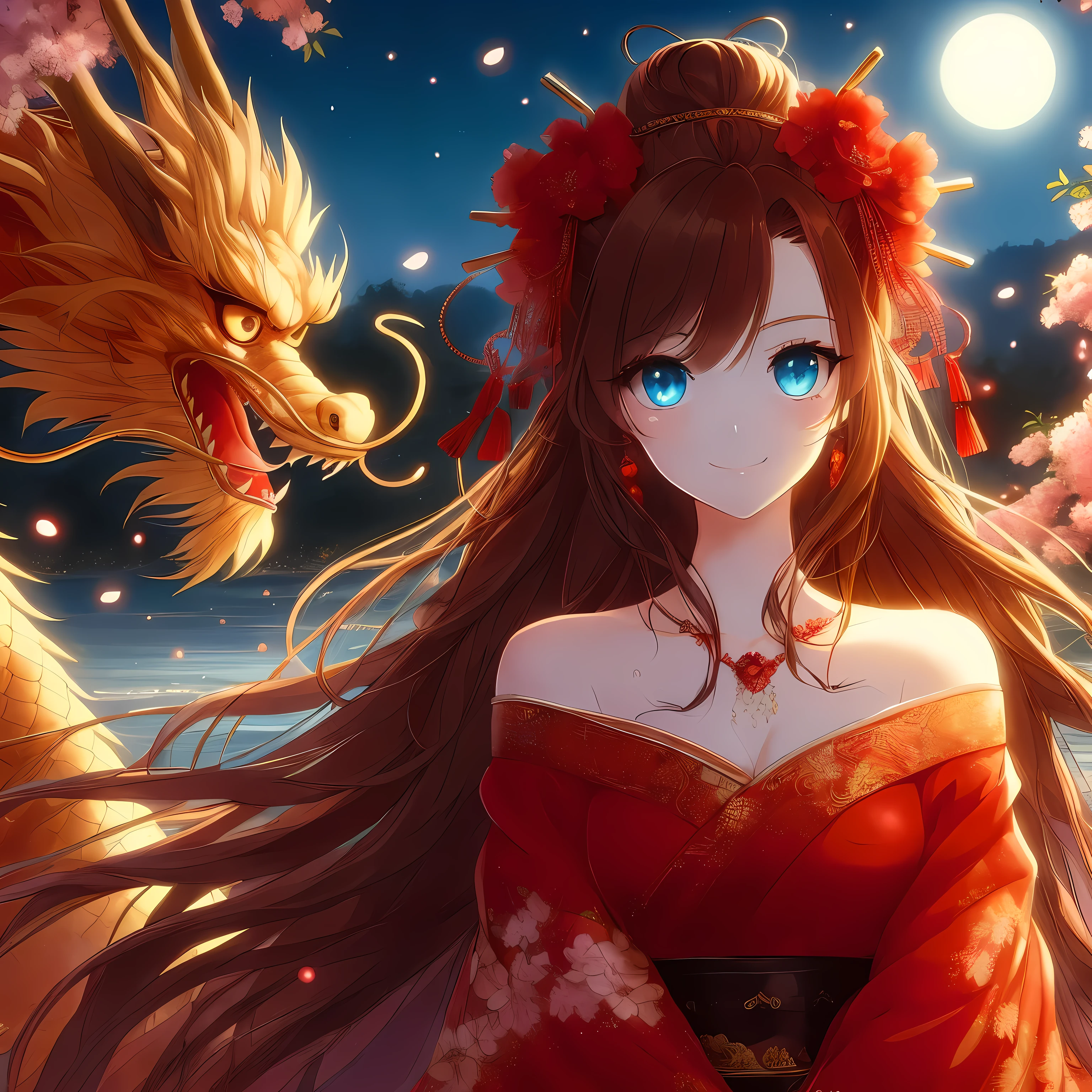 anime girl，long hair，red dress，There is a dragon next to it, anime style 4k, Anime Art Wallpaper 4k, Anime Art Wallpaper 4k, Animation Art Wallpaper 8k, anime wallpaper 4k, anime wallpaper 4k, Beautiful anime girl, 4k anime wallpaper, Beautiful anime woman, Beautiful anime, Beautiful anime style, Beautiful fantasy anime, HD anime wallpaper