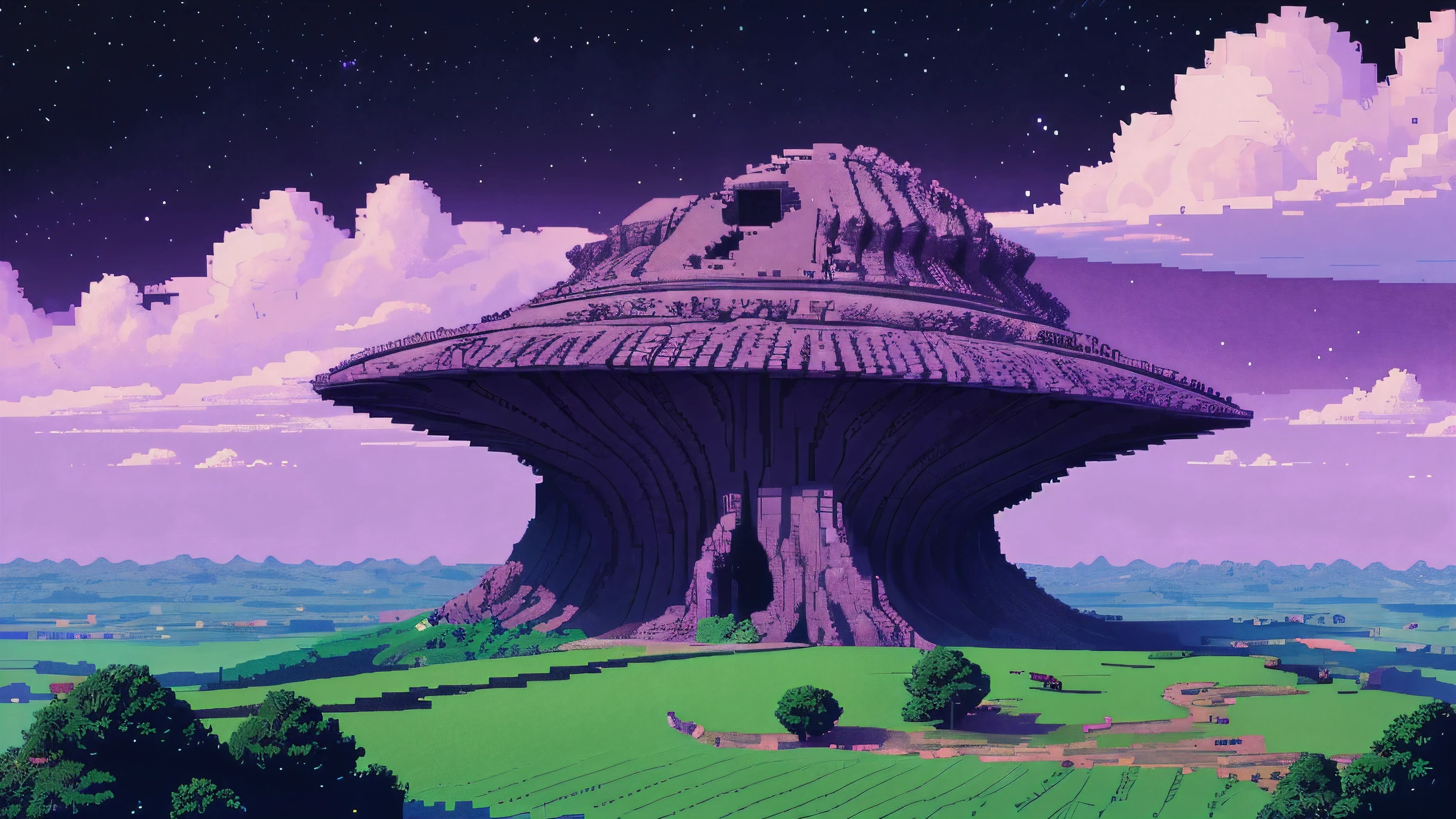 A 8 bit pixel art, silurian, period, full screen,
Purple, sky