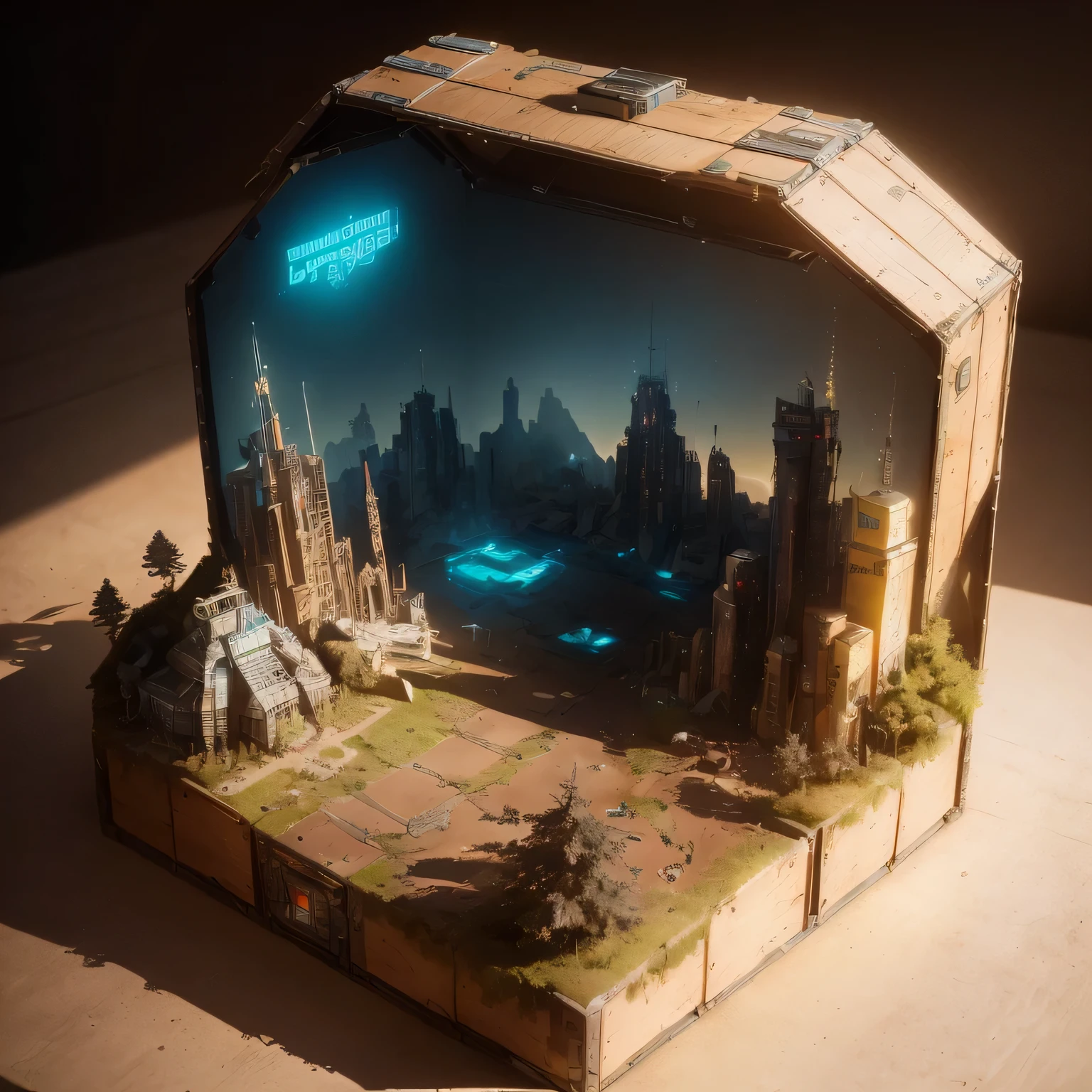 3598年Mars realistic model, (split ends, original photo, best quality, masterpiece:1.4),Steampunk Cyberpunk 6820 City,(CyberpunkMars light:1.3), Mars (related to land),(in a small nature box:1.3),Isometric, small nature, landscape on foundation,landscape,