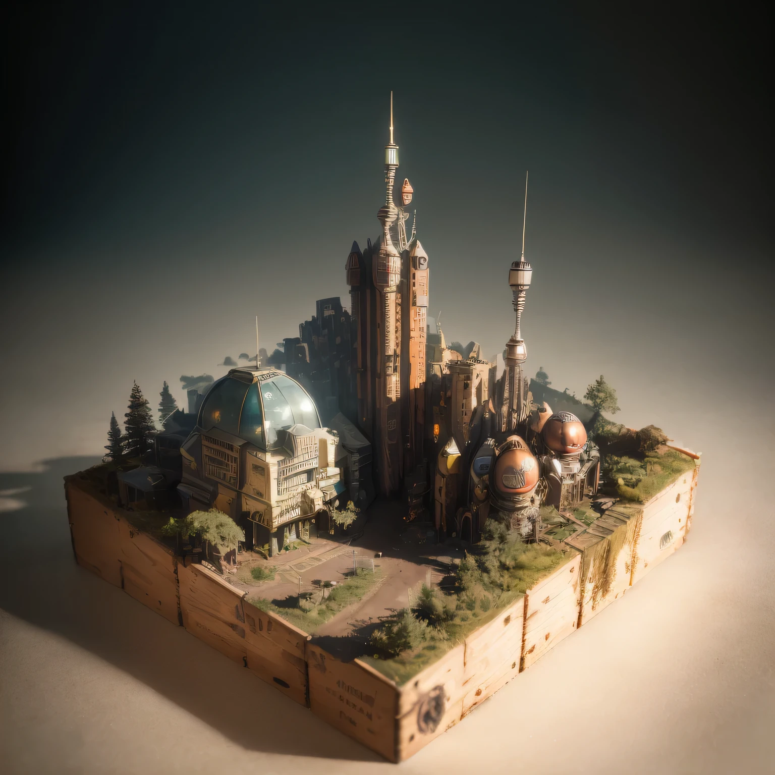 3598年Mars realistic model, (split ends, original photo, best quality, masterpiece:1.4),Steampunk Cyberpunk 6820 City,(CyberpunkMars light:1.3), Mars (related to land),(in a small nature box:1.3),Isometric, small nature, landscape on foundation,landscape,
