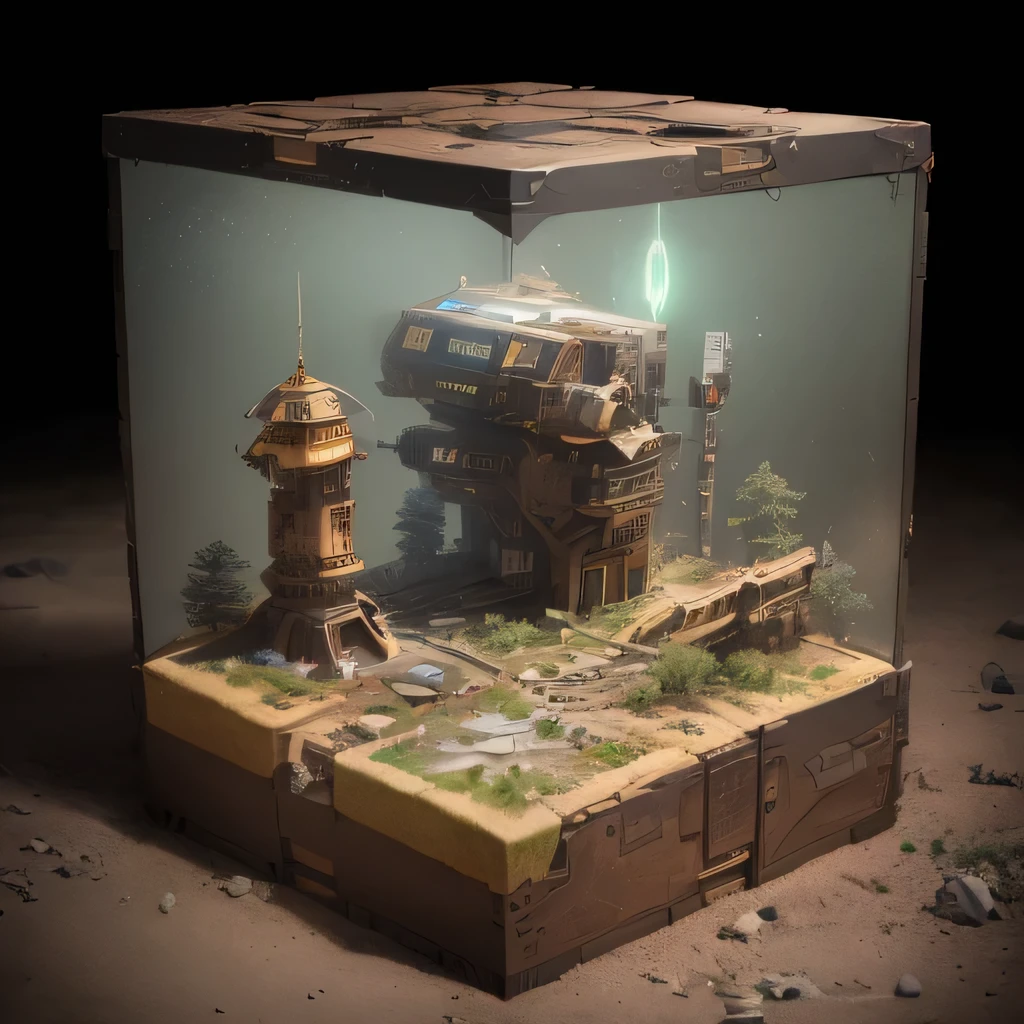 3598年Mars realistic model, (split ends, original photo, best quality, masterpiece:1.4),Steampunk Cyberpunk 6820 City,(CyberpunkMars light:1.3), Mars (related to land),(in a small nature box:1.3),Isometric, small nature, landscape on foundation,landscape,
